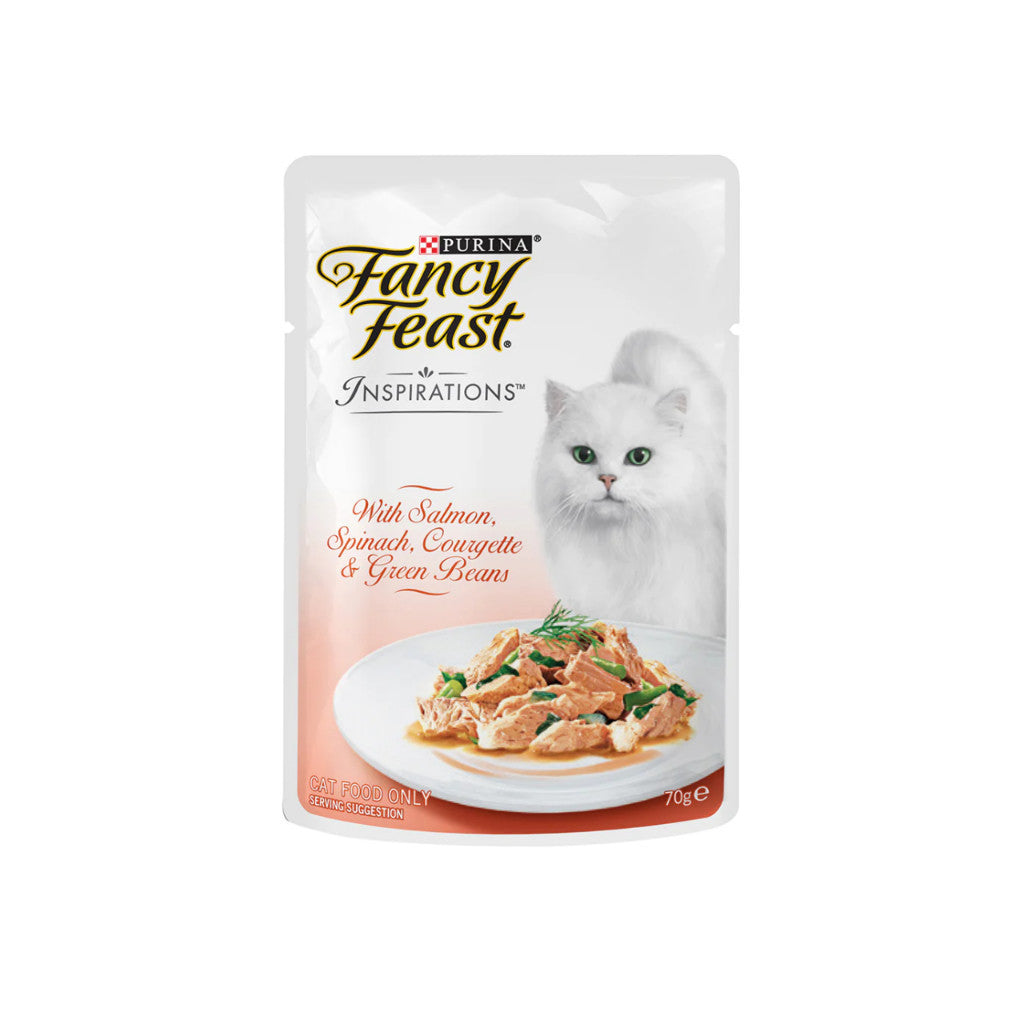 Fancy Feast Inspirations 70g Cat Food - Chicken, Courgette, Tomato, Tuna, Beef & Salmon - Delicious & Nutritious Wet Food for Adult Cats - Perfect for Mealtime, Treats & Weight Management