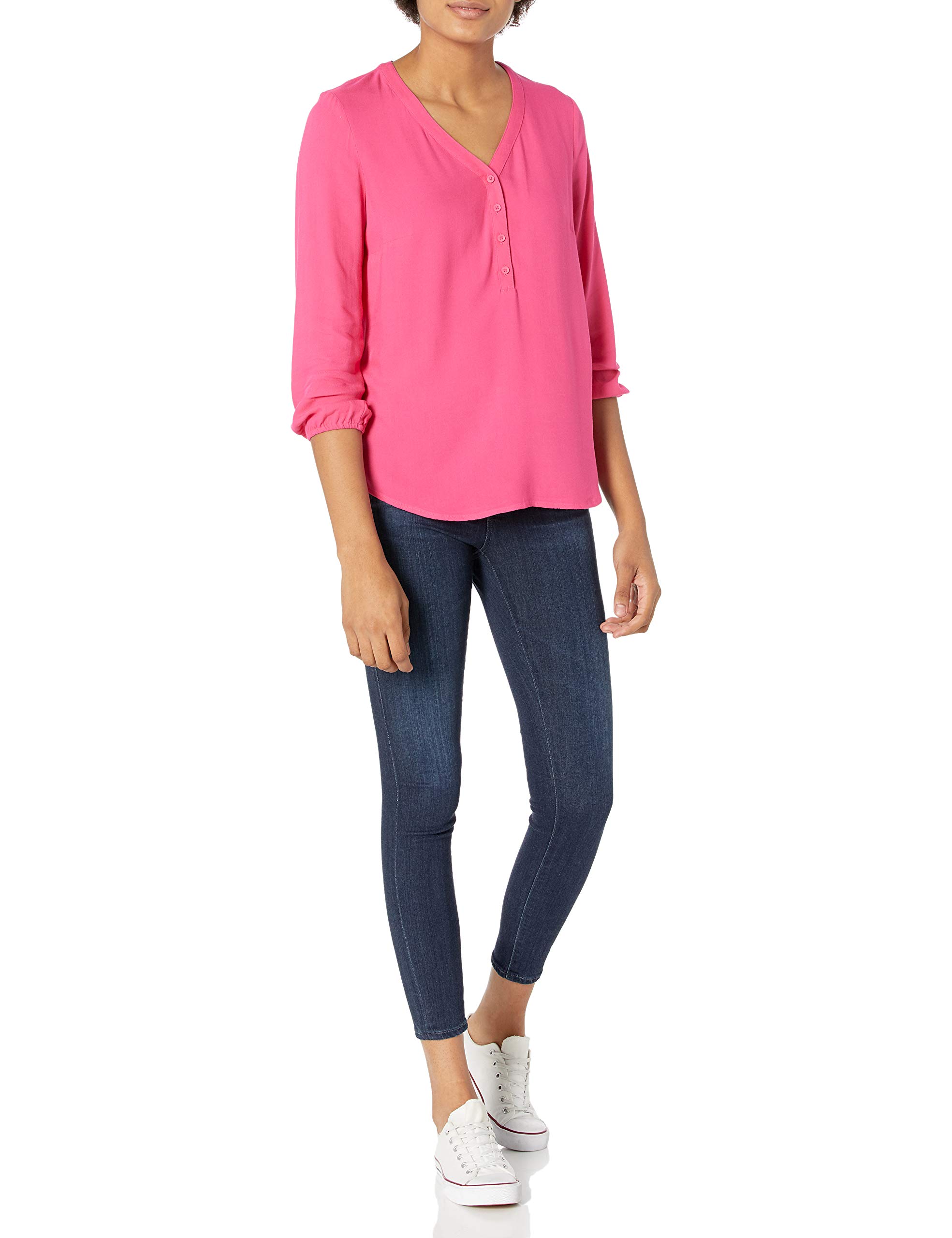 Amazon Essentials Women's 3/4 Sleeve Popover Shirt - Casual Button-Down Top for Work, Office & Everyday Wear