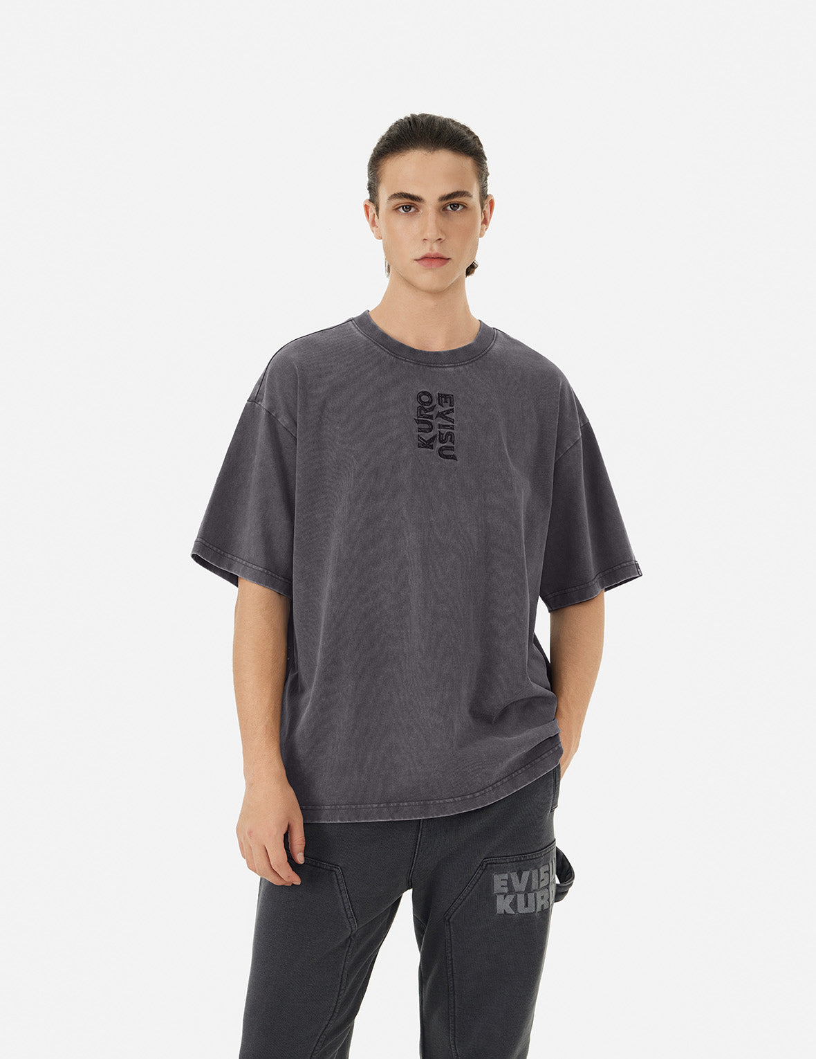 Premium Washed Cotton Logo Embroidery & Print Loose Fit T-Shirt for Men - Comfortable Casual Wear for Everyday Outfits and Street Style