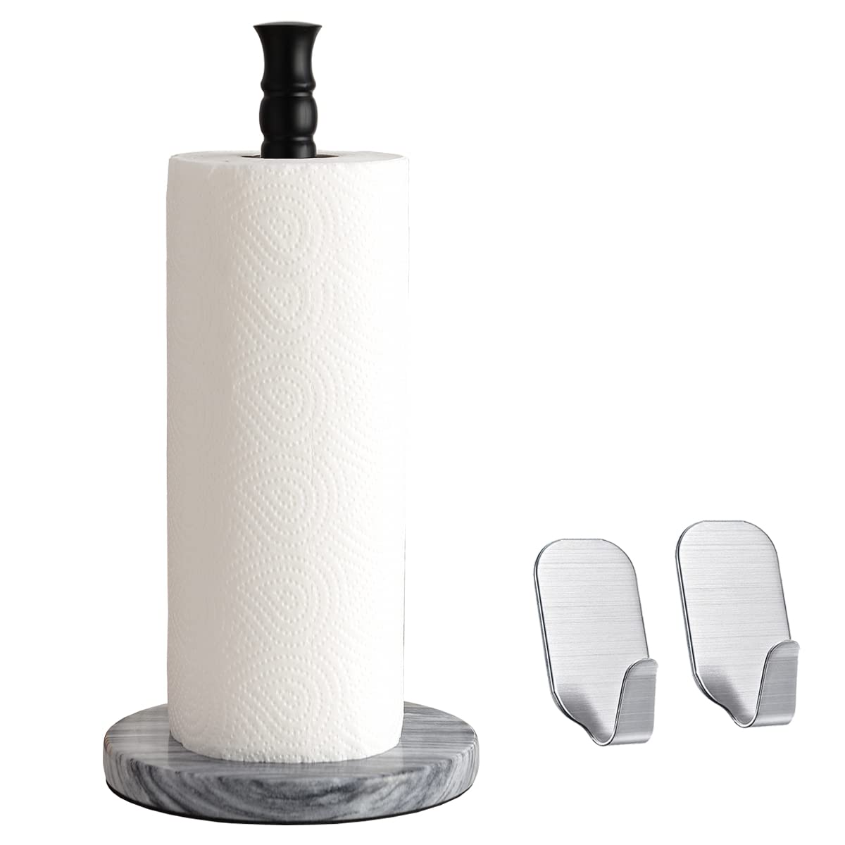 **Sturdy Black Marble Base Paper Towel Holder - Freestanding Countertop Stand for Standard & Jumbo Rolls - Perfect for Kitchen, Bathroom, or Office Use**