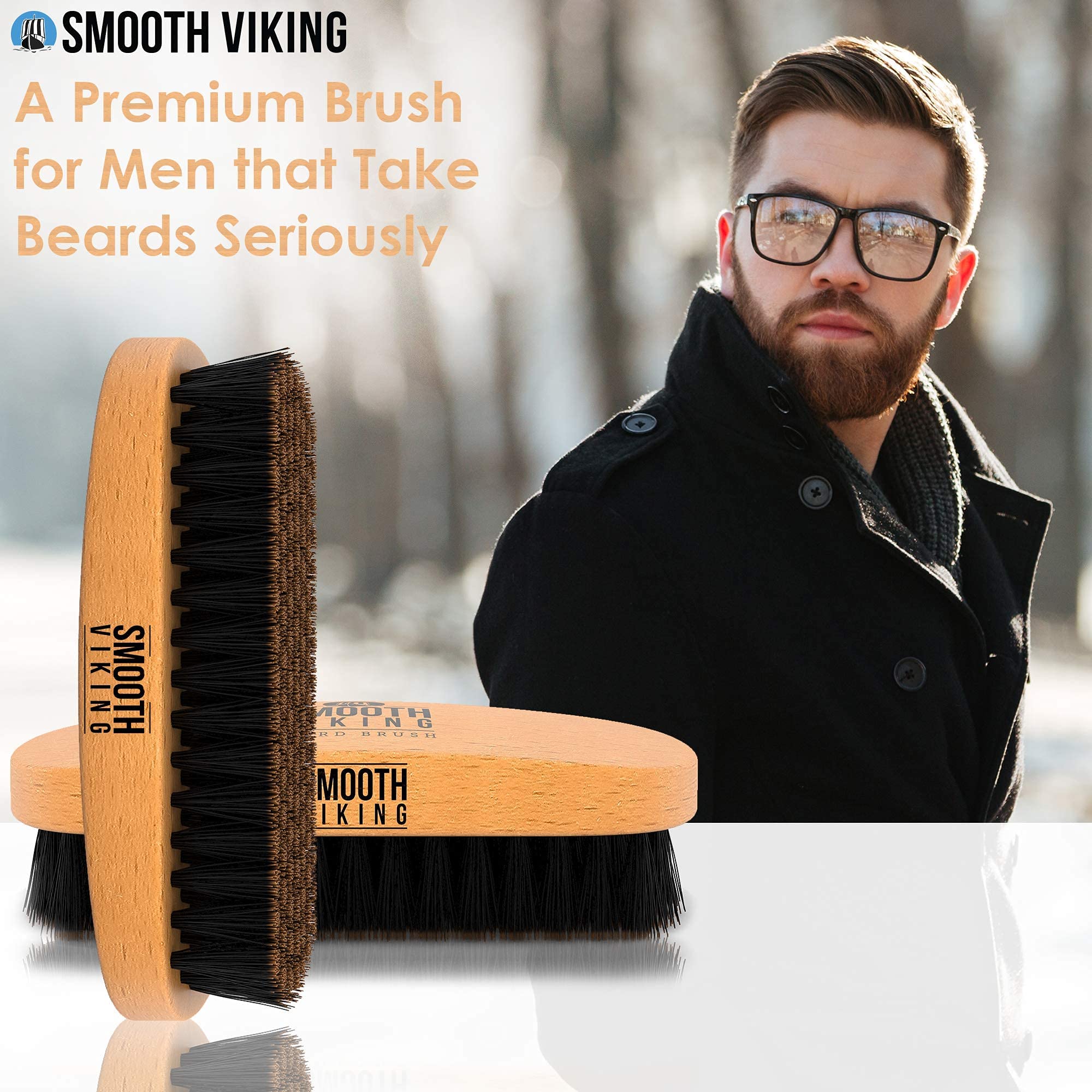 Premium Viking Beard Brush Gift Set for Men - Natural Boar Bristle Beard & Mustache Brush, Facial Hair Styling & Grooming Kit with Beard Shaping Tool - Perfect for Daily Grooming, Travel & Gift Giving (Tan Combo)