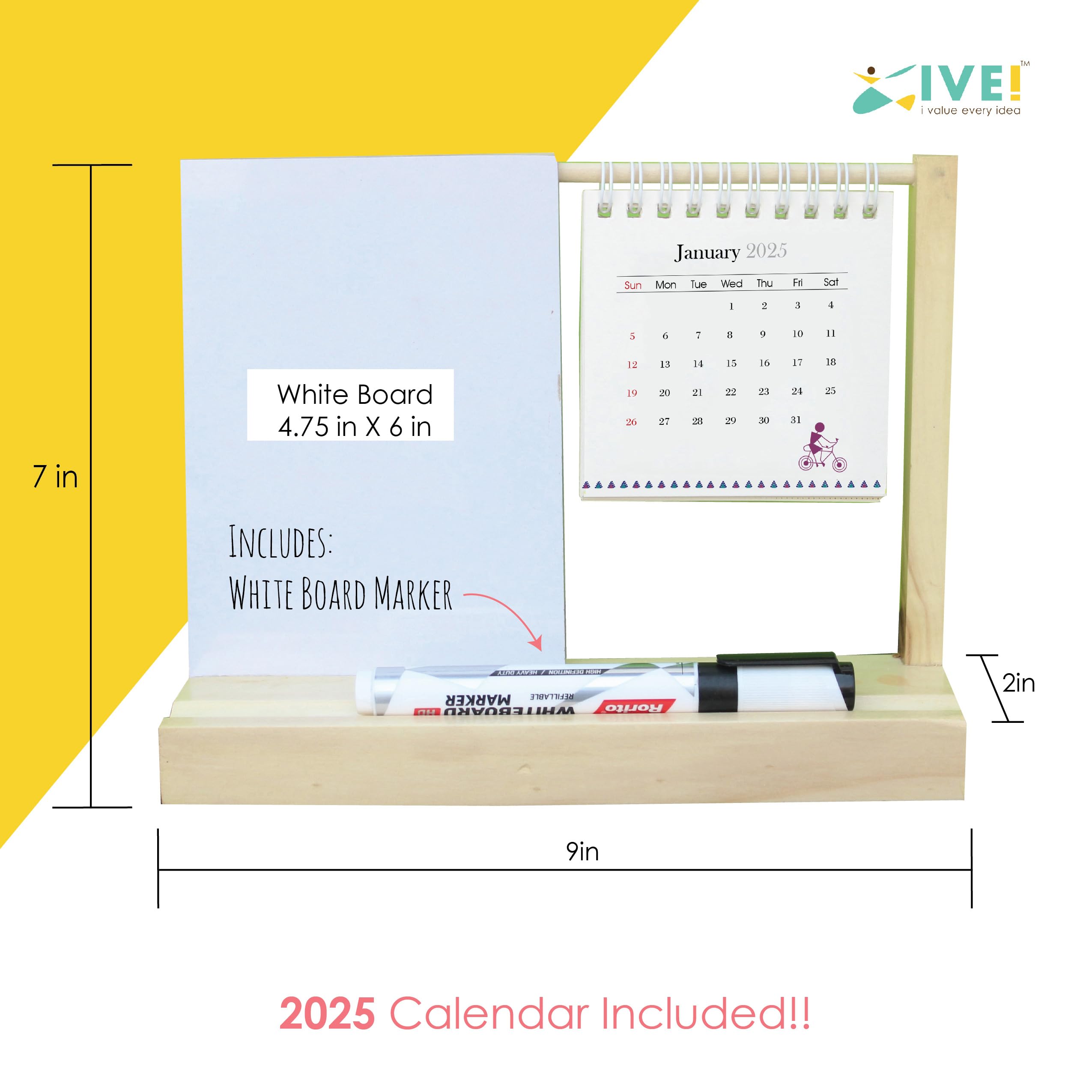 IVEI Warli Utility Desk Calendar with Whiteboard - Dry Erase Board for Office, Home & School - Perfect for Scheduling, Planning & Reminders