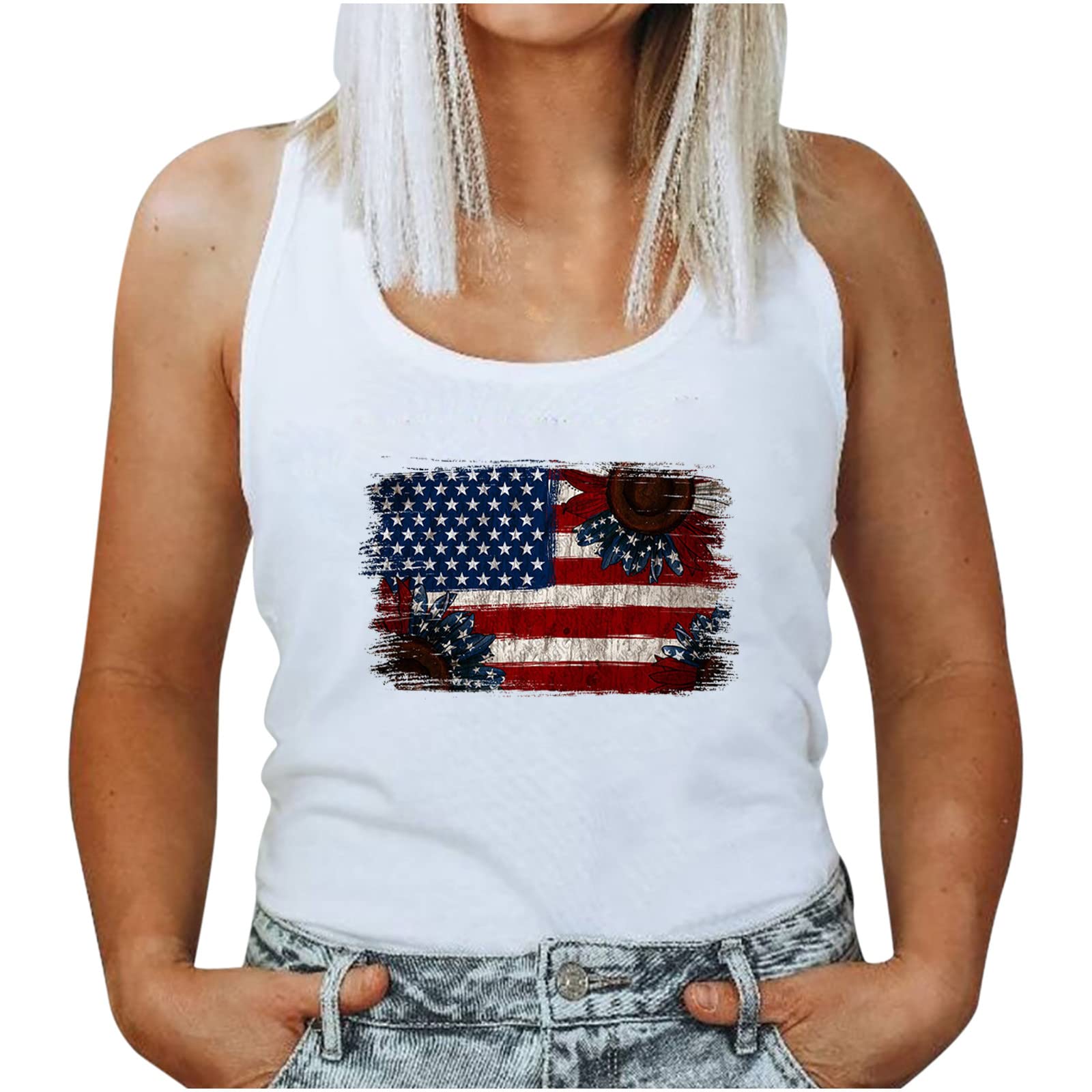 July 4th Women's Tank Tops - Loose Fit Sleeveless Shirts for Summer