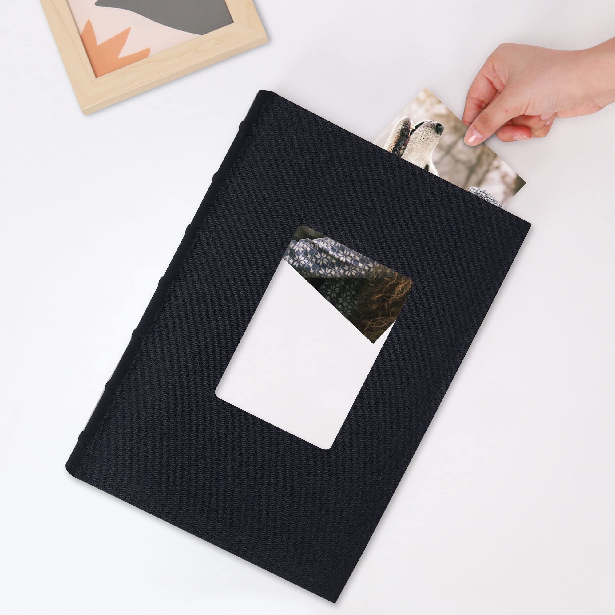Vienrose 4x6 Photo Album - Holds 300 Photos, Linen Frame Cover with Memo Areas, Large Capacity Slip-in Picture Book for Wedding, Baby, Vacation Memories - Black | Perfect for Preserving Family Photos and Special Occasions