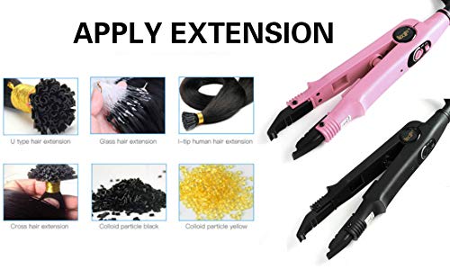 Professional Hair Extensions Fusion Heat Iron Connector Wand - Melting Tool with Clips & Heat Resistant Glove (Black) - Perfect for Salon Styling, DIY Hair Extensions & At-Home Hair Care