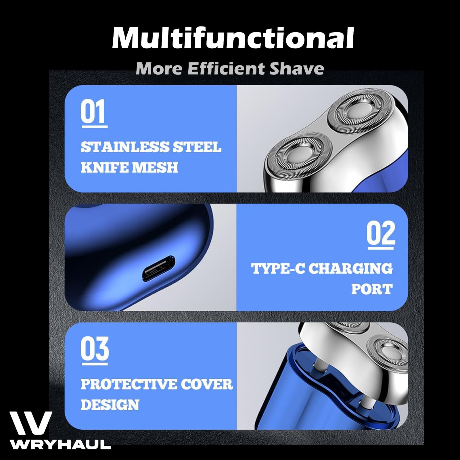 Peonly Mini Electric Razor for Men - Dual Head Wet & Dry Shaver, Portable Pocket Size Travel Shaver with Rechargeable Battery - Perfect for Home, Travel & Gym (Blue)