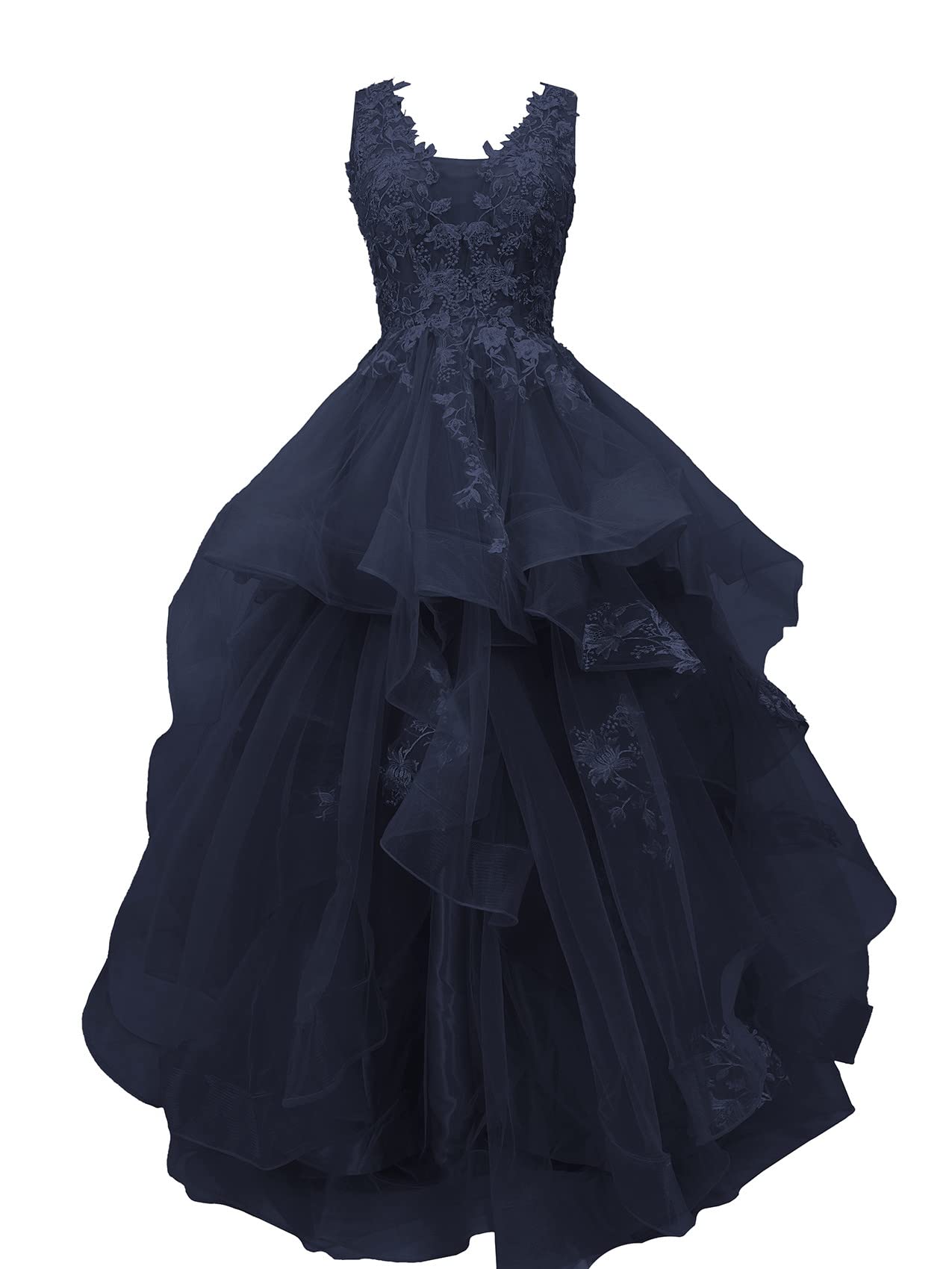Elegant Women's Long Ball Gown Prom Dress - V-Neck Formal Evening Gown with Tulle Ruffles for Princess Party & Special Occasions | Perfect for Homecoming, Wedding Guest, and Black Tie Events