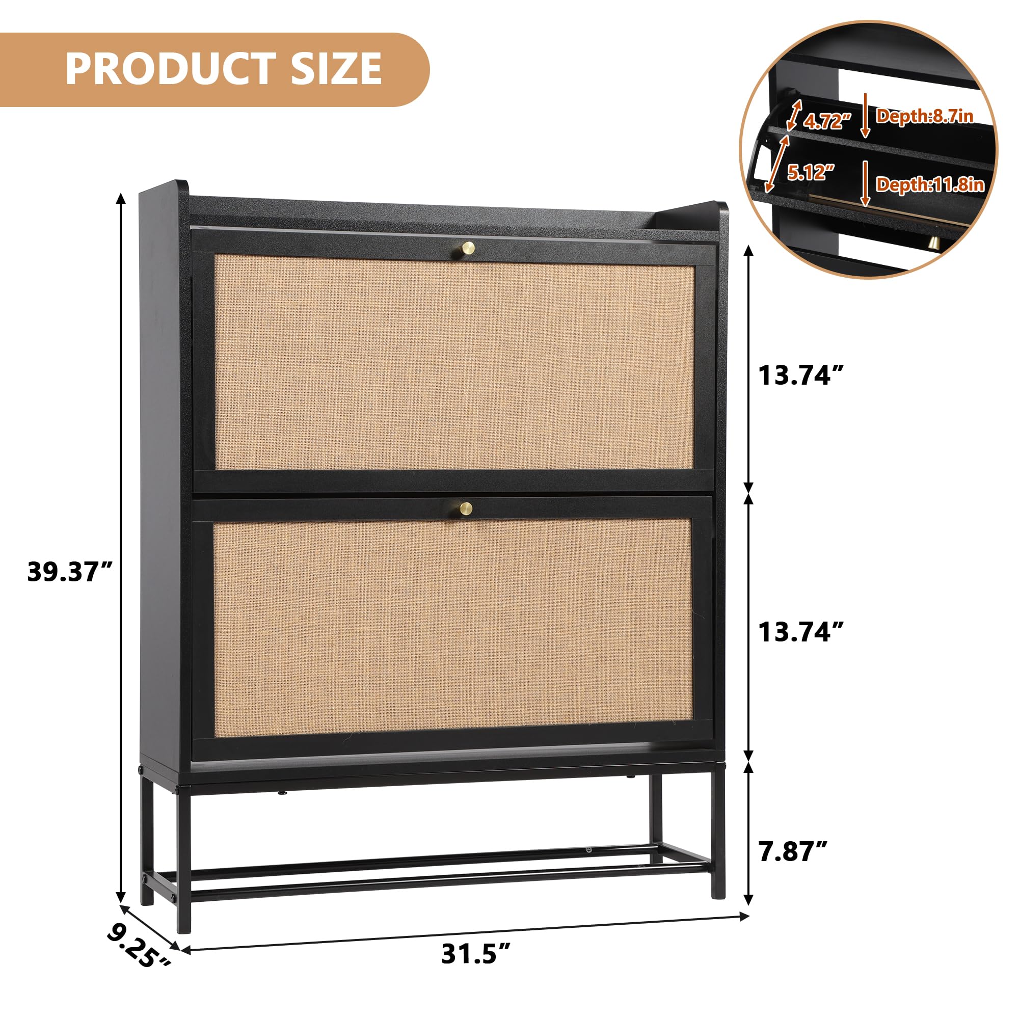 AVZEAR Narrow Shoe Storage Cabinet with 2 Flip Drawers - Freestanding Wooden Closed Shoe Rack Organizer for Entryway, Hallway, Living Room - Space Saving Slim Design (Black) | Perfect for Small Spaces, Apartments & Closet Organization