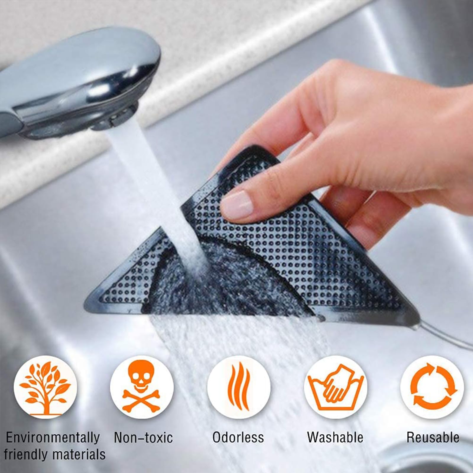 HALLEAST Double-Sided Non-Slip Rug Pad Tape - 8pc Black Washable & Reusable Carpet Tape for Hardwood, Tile Floors, Area Rugs & Floor Mats - Prevents Curling & Secures Rugs to Walls - Perfect for Home, Office & High-Traffic Areas