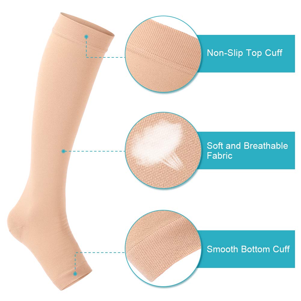 **20-30 mmHg Open Toe Compression Socks for Men & Women – Graduated Support Knee High Sleeves for Travel, Pregnancy, Work & Varicose Veins Relief – Ideal for Long Flights, Nursing & Active Lifestyles (M-Skin)**
