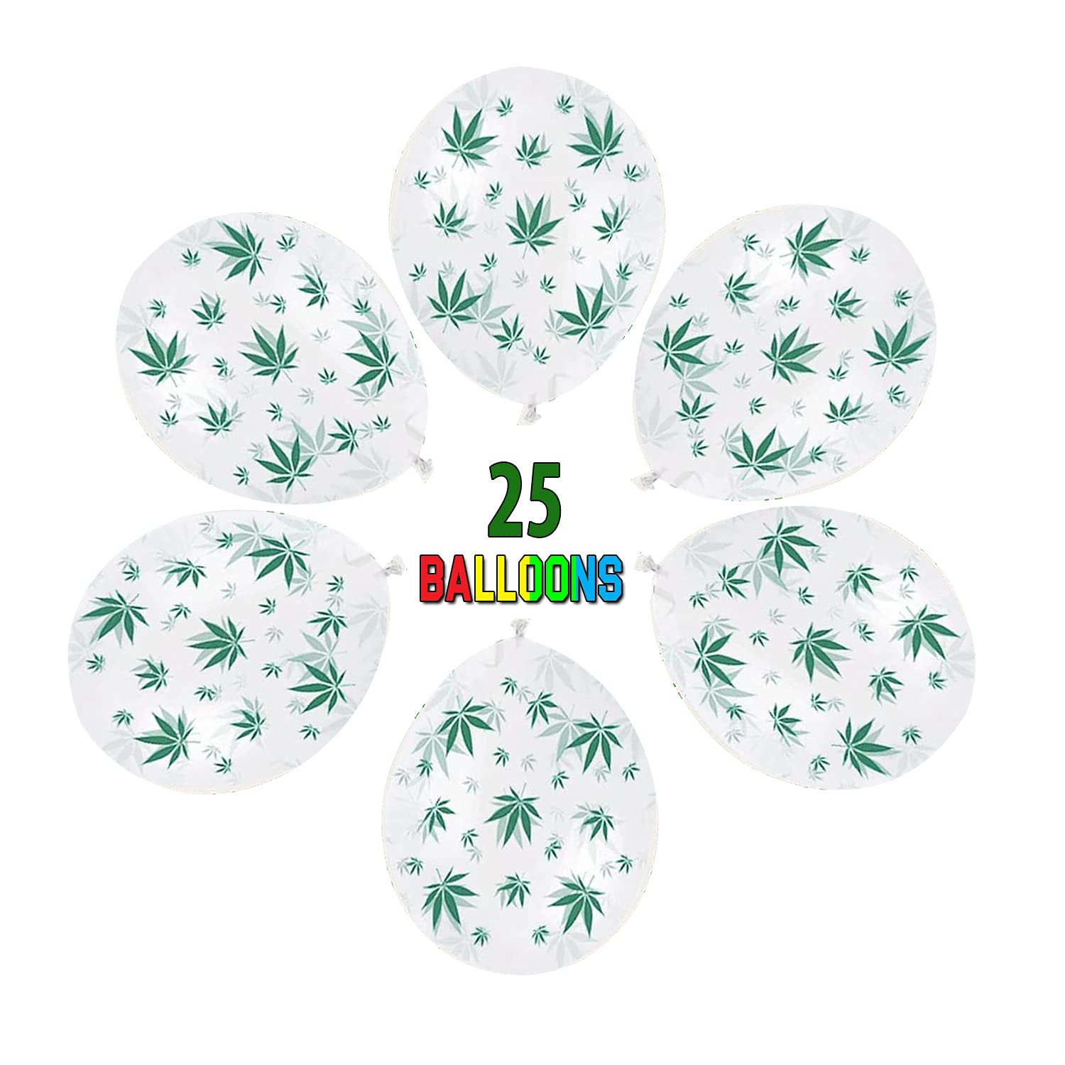 Premium 11in Crystal Clear Marijuana Balloons with All-Over Green Leaf Print - Pack of 25 for Cannabis Themed Parties, Bachelorette Events & 420 Celebrations