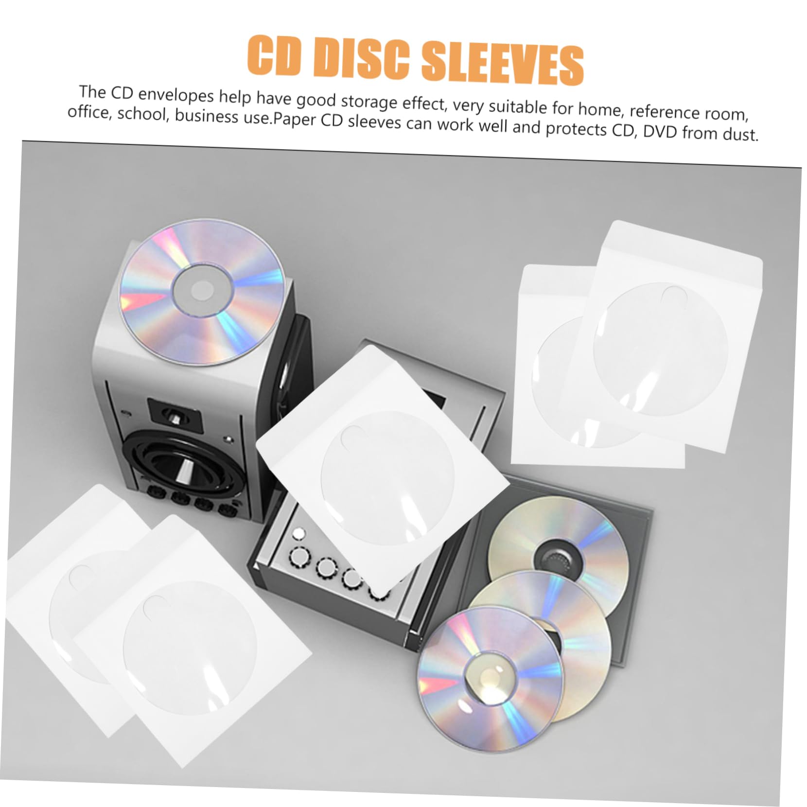 Mikikit 100pcs White Paper CD/DVD Sleeves Envelopes - Eco-Friendly Cardboard Storage Holder for CDs, DVDs, Discs | Perfect for Organizing, Protecting & Storing Media Collections at Home or Office