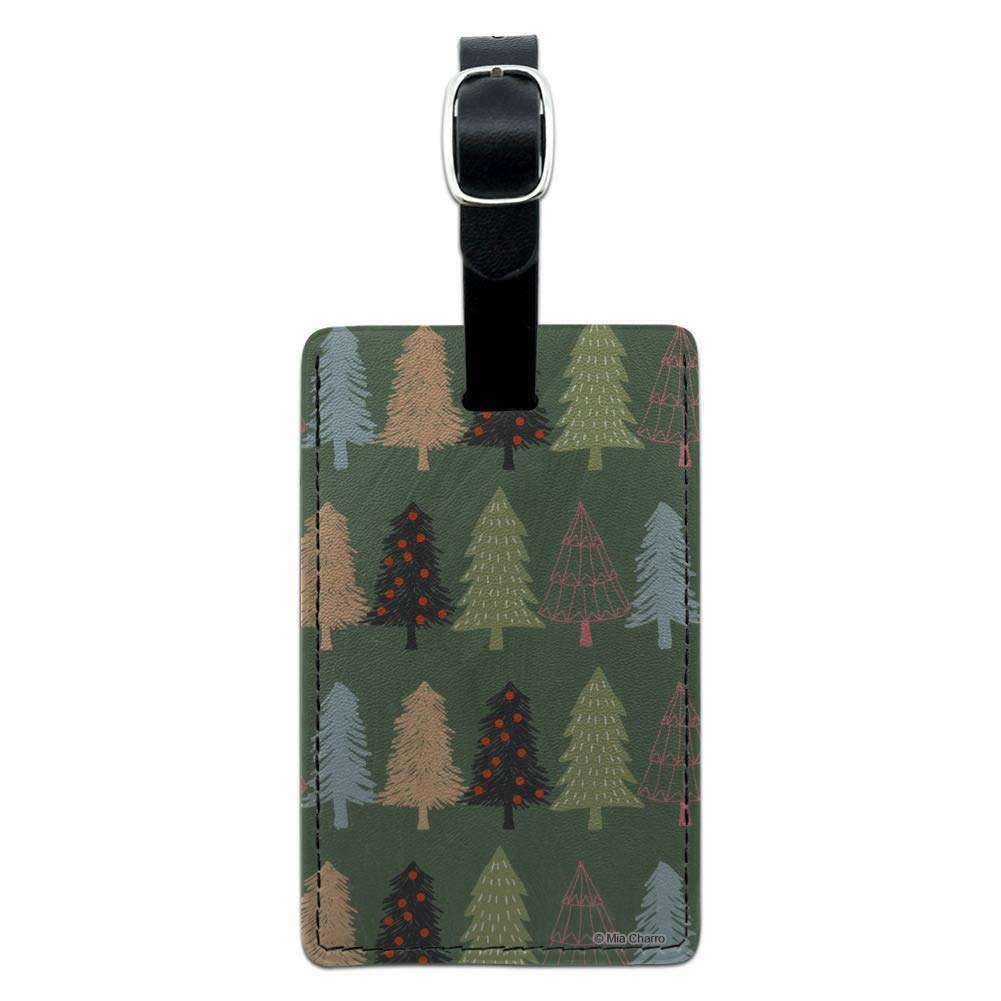 Spunky Christmas Trees Rectangle Leather Luggage Tag - Durable Carry-On ID Tag for Suitcases & Travel Bags | Perfect for Holiday Travel & Gift Giving