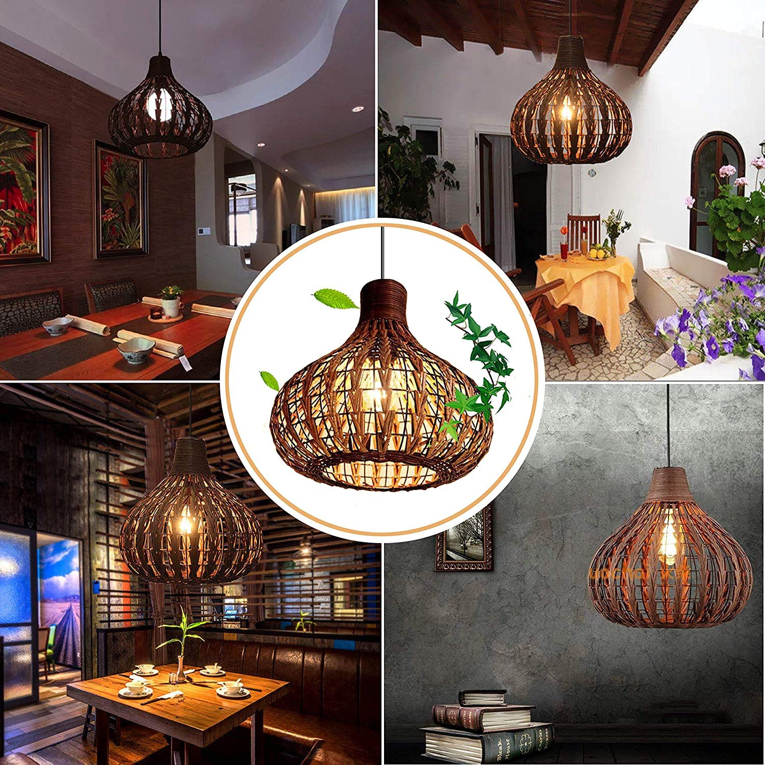 GWY Bamboo Lantern Pendant Light - Japanese Retro Style E27 Chandelier Hanging Ceiling Lamp for Living Room, Bedroom, Restaurant & Cafe | Perfect for Boho Decor, Zen Spaces & Asian-Themed Interiors