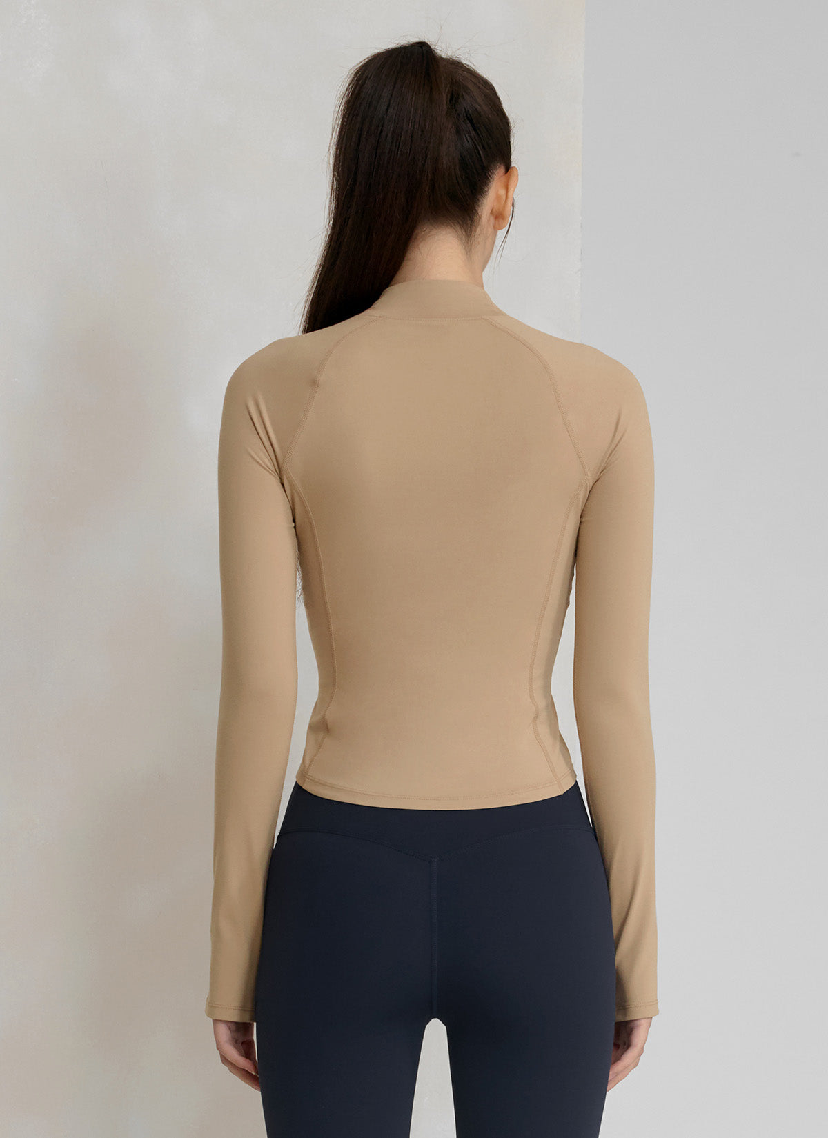 Peach-Colored Mock Neck Long Sleeve Top for Women - Perfect for Office Wear, Casual Outfits & Fall Layering
