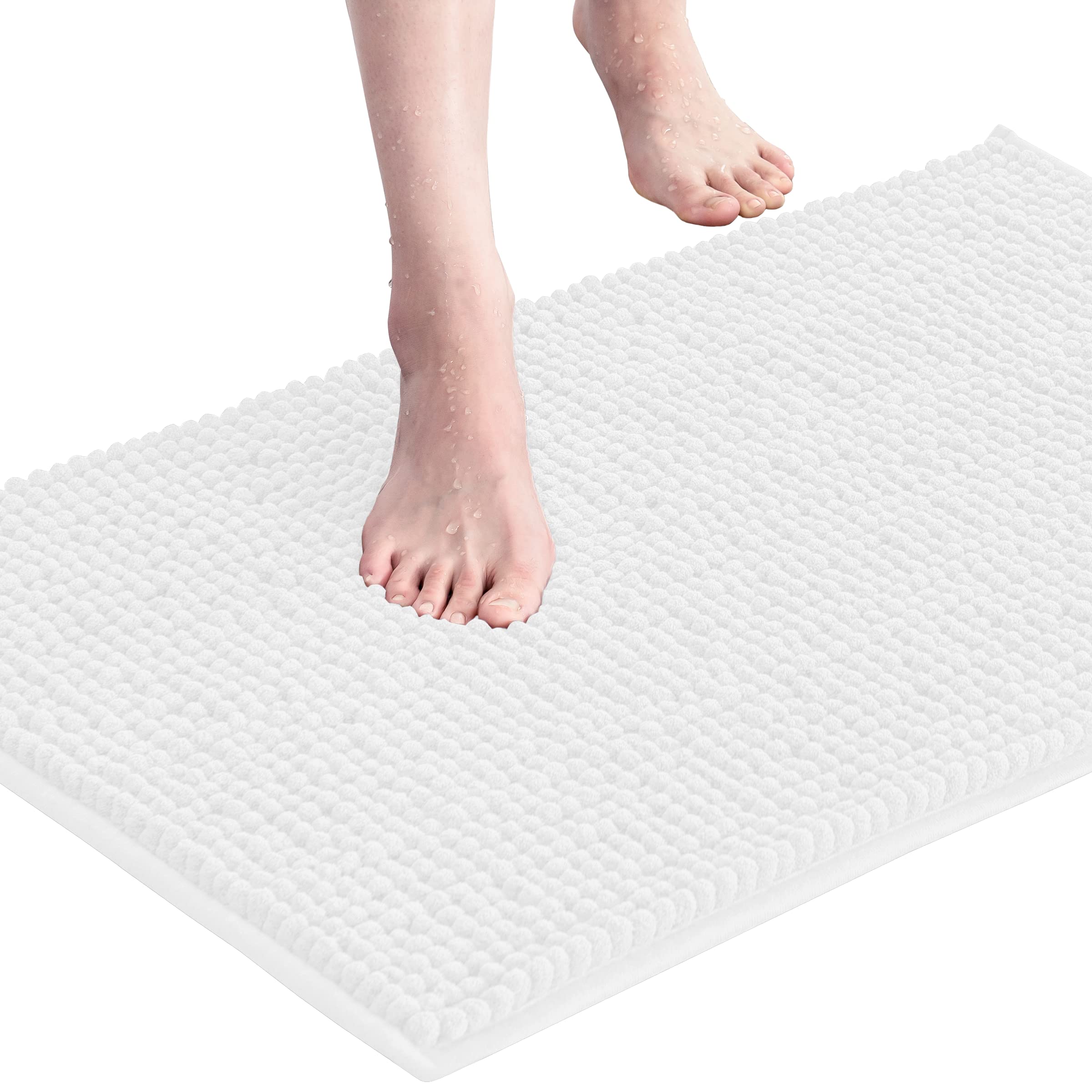 SUBRTEX Soft Chenille Bathroom Rug - Plush, Water Absorbent, Quick Dry Shower Mat (24x60 Inches, White) - Machine Washable for Bathroom, Shower & Vanity Use