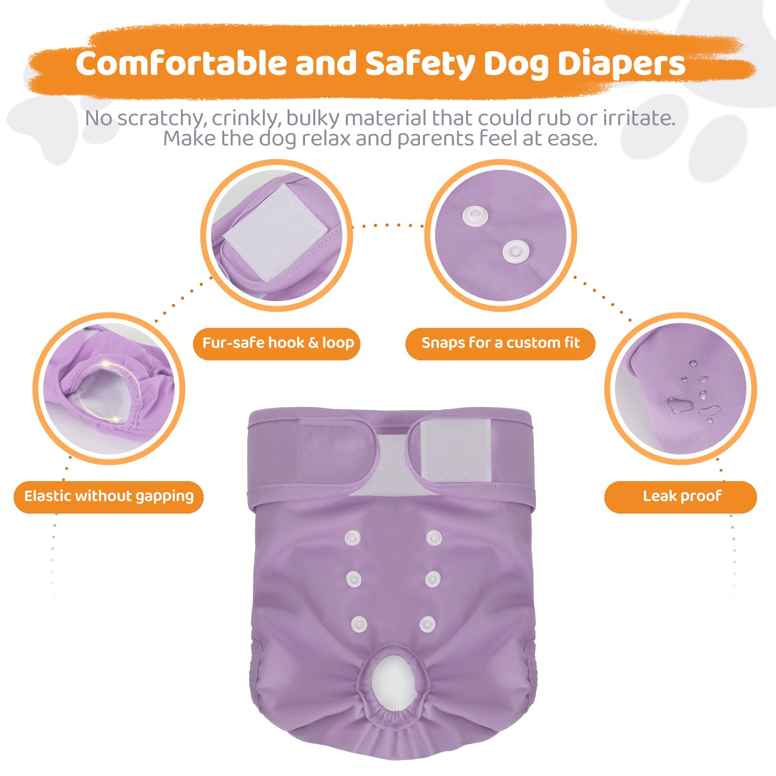 Reusable Washable Dog Diapers for Female Dogs - Large Size with Adjustable Suspenders, Soft Lavender Pet Diapers for Period Protection | Perfect for Incontinence, Heat Cycles & Travel Use