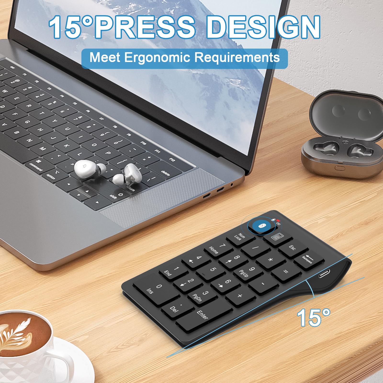 Rechargeable 22-Key Numeric Keypad - Bluetooth, Wireless & USB 3-in-1 Number Pad for Laptop, MacBook, Chromebook, Surface Pro | Perfect for Data Entry, Accounting & 10-Key Numpad Tasks | Home Office & Financial Workstation Essential