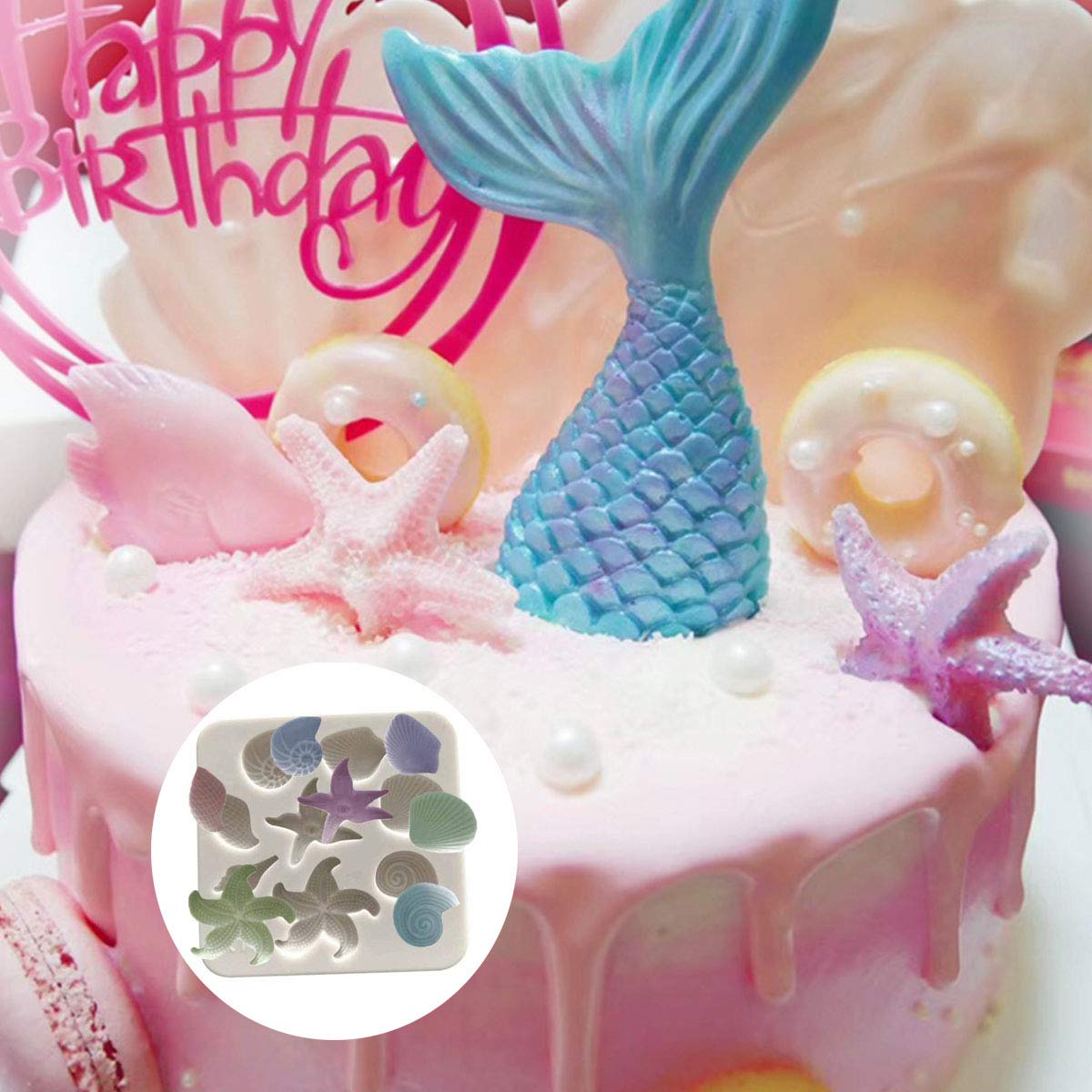 LGEGE 3-Piece Silicone Mermaid Tail Mold Set - Shell & Hippocampus Chocolate Candy Molds for Cake Decorating, Soap Making, Jelly, Clay & DIY Crafts - Perfect for Birthday Parties, Ocean-Themed Desserts & Gift Making