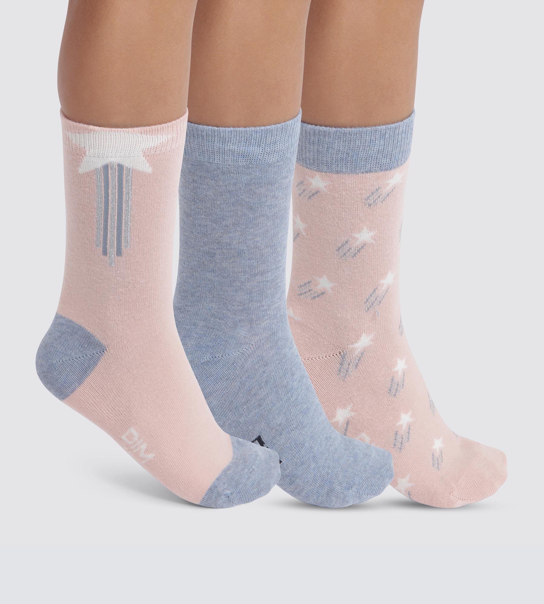3 Pairs Kids Star Denim Rose Cotton Socks - Soft & Comfortable for Everyday Wear, School, and Playtime