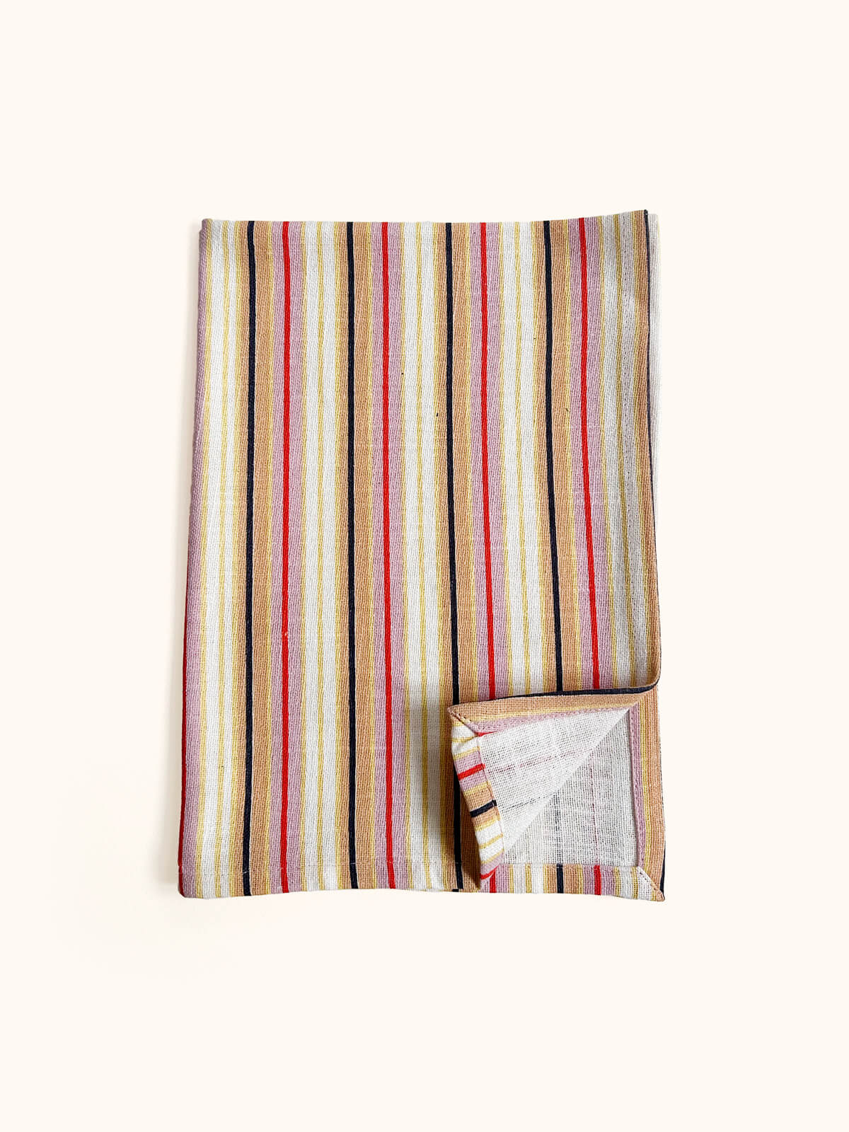 Jaipur Stripe Tea Towel Set - 100% Cotton Kitchen Towels with Tutti Frutti Pattern - Absorbent & Durable for Dish Drying, Hand Wiping & Home Decor