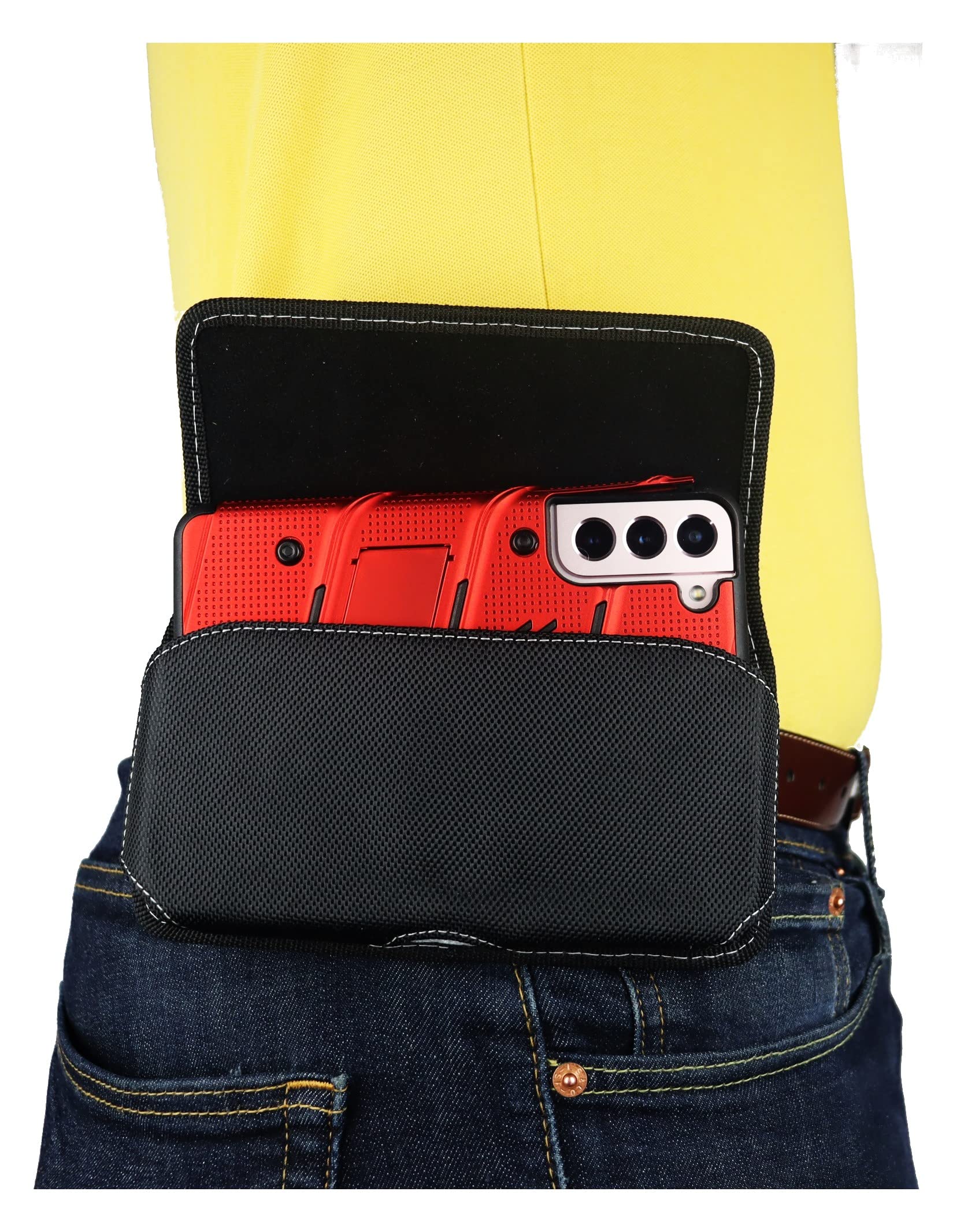 Durable Nylon Phone Holster Pouch for Samsung Galaxy S25/S24/S23/S22/S21+ Plus (2024) with Secure Belt Loop Clip & Magnetic Closure - Fits with Phone Case - XX-Large Black Horizontal - Perfect for Outdoor Activities, Work, Hiking, and Travel