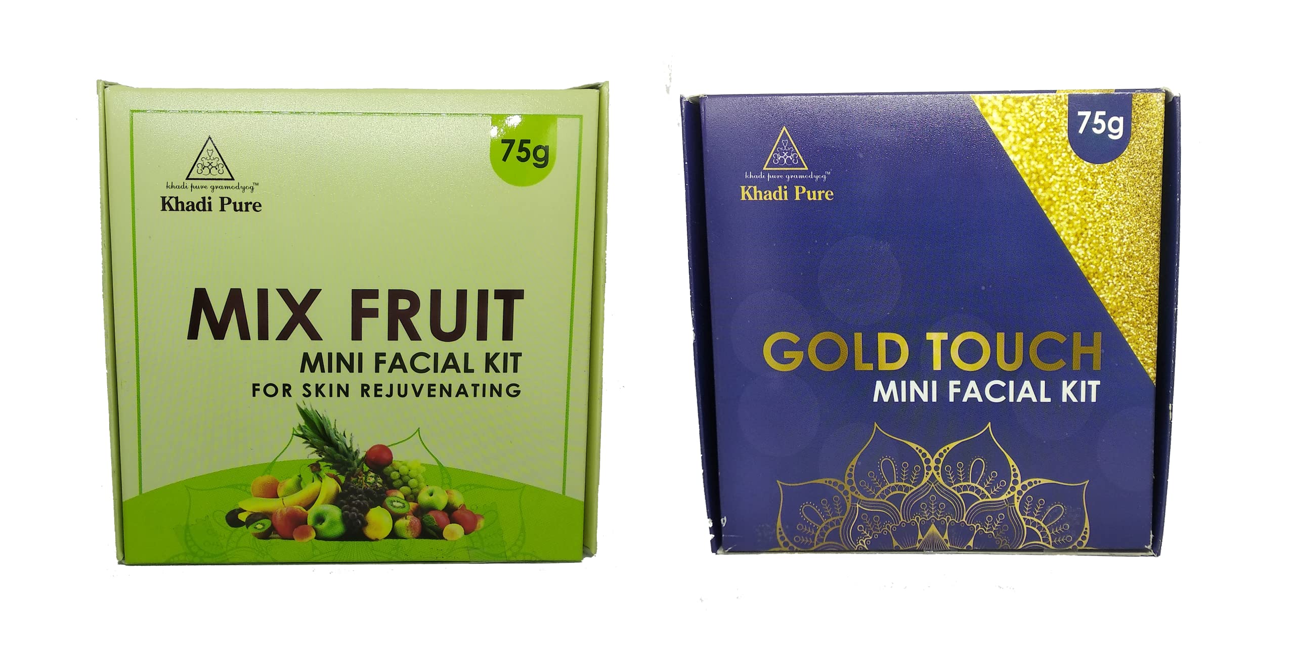 Khadi Pure Mix Fruit & Gold Touch Mini Facial Kit - 75g (Pack of 2) | Natural Skincare for Glowing Skin | Perfect for Travel & Daily Beauty Routine