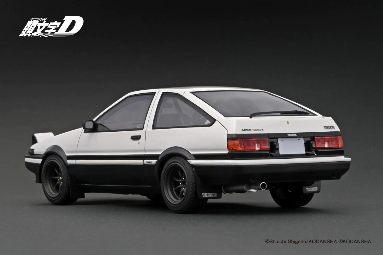 1:18 Scale Toyota Sprinter Trueno AE86 GT Apex Model Car - White & Black - Initial D Anime Replica - Perfect for Collectors, Anime Fans & Car Enthusiasts - Display, Gift or Home Decoration