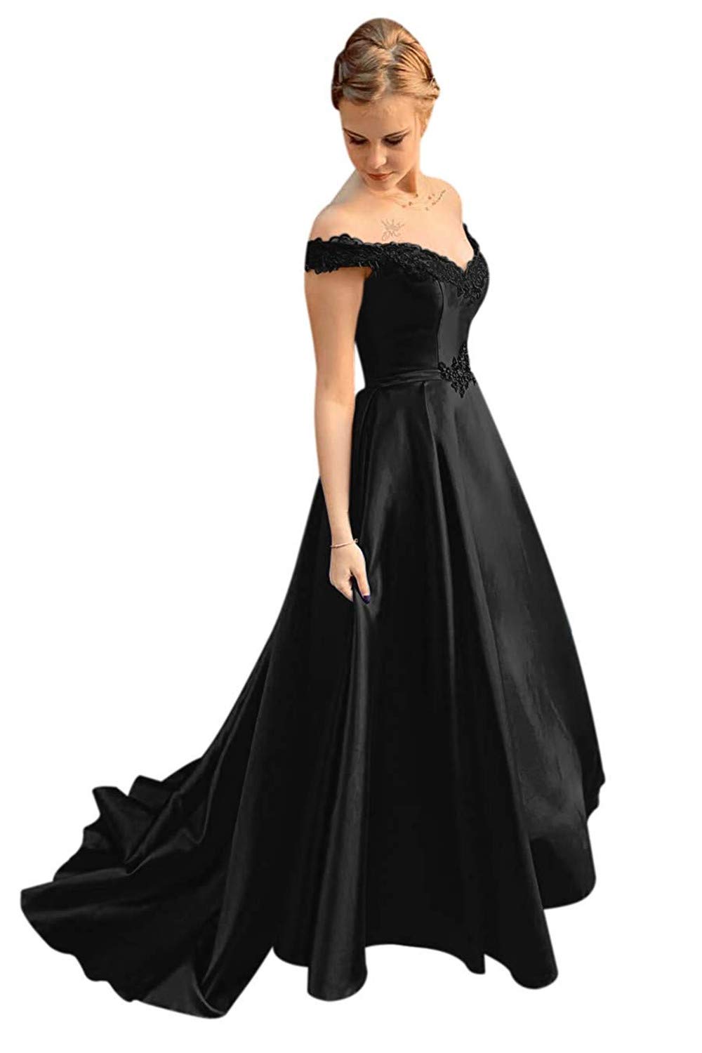 Elegant Women's Off The Shoulder Applique Lace Prom Dress - Long Formal Evening Gown for Homecoming, Wedding & Special Occasions