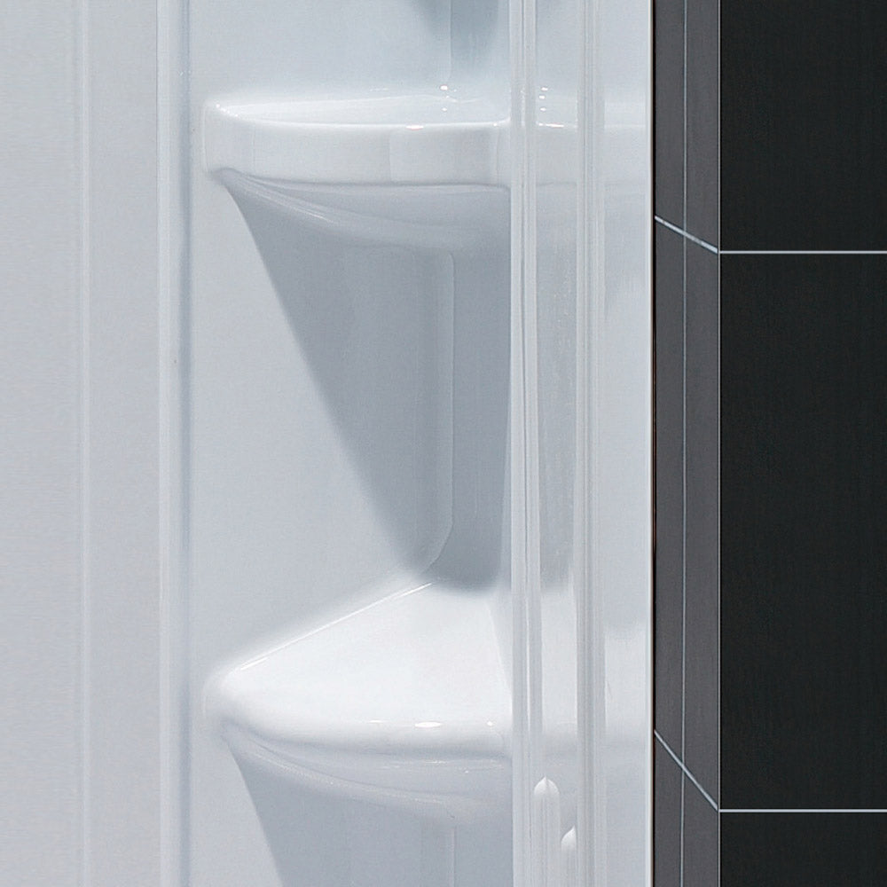 DreamLine 38x38x75.6 Inch Neo Angle Shower Base with QWALL 2 Acrylic Backwall Kit - Slim Design for Small Bathrooms, Perfect for Space-Saving Bathroom Remodels
