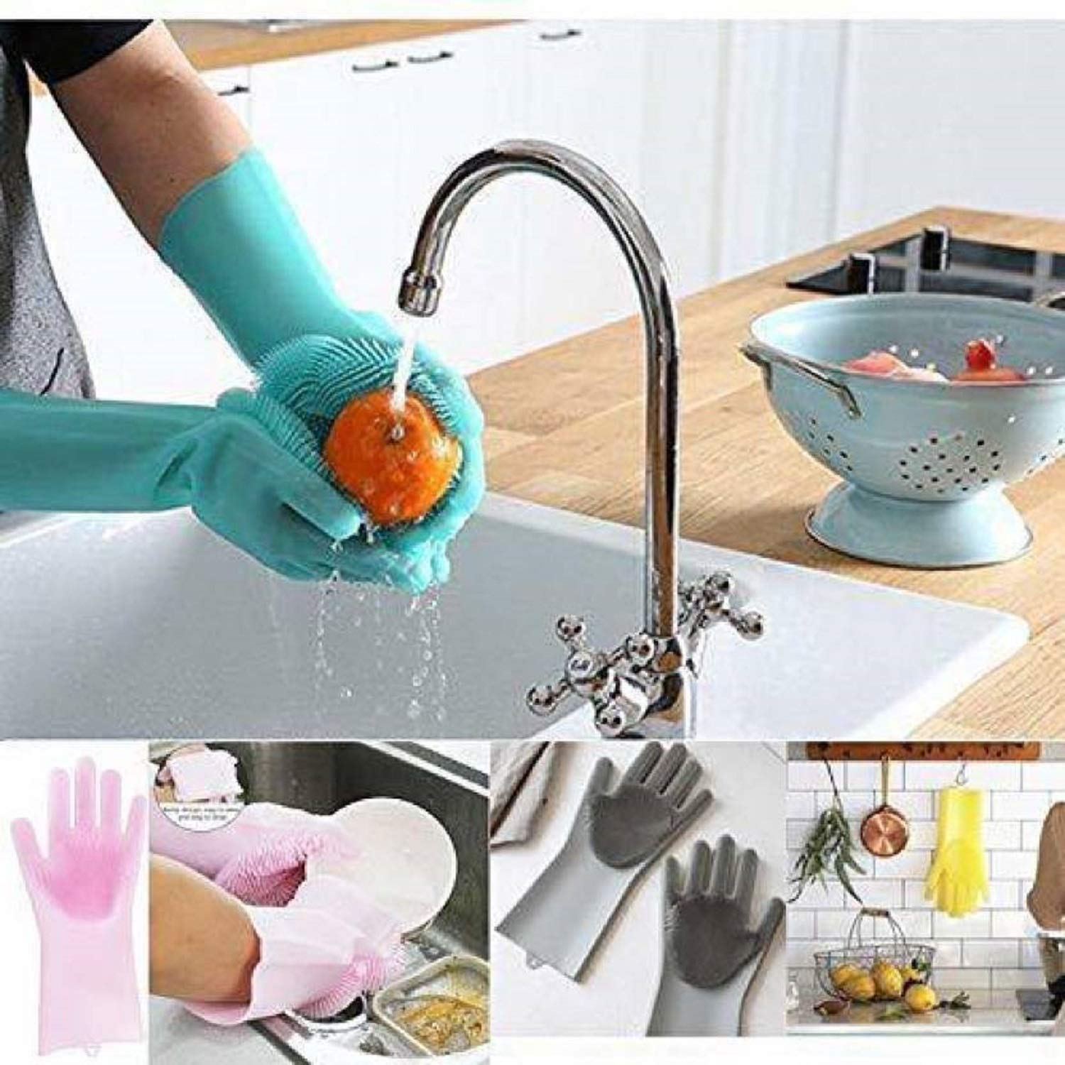 JM SELLER Silicone Cleaning Scrubber Gloves - Heat Resistant & Non-Slip Kitchen Scrubber for Dishes, Pots, Pans, Vegetables - Multipurpose Cleaning Tool (Multicolor) - Perfect for Dishwashing, Grill Cleaning & Pet Grooming