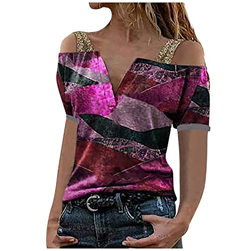 Women's V-Neck Zipper Tops Cold Shoulder Short Sleeve Tunic T-Shirts - Casual Blouse Fashion for Everyday Wear, Work & Date Nights