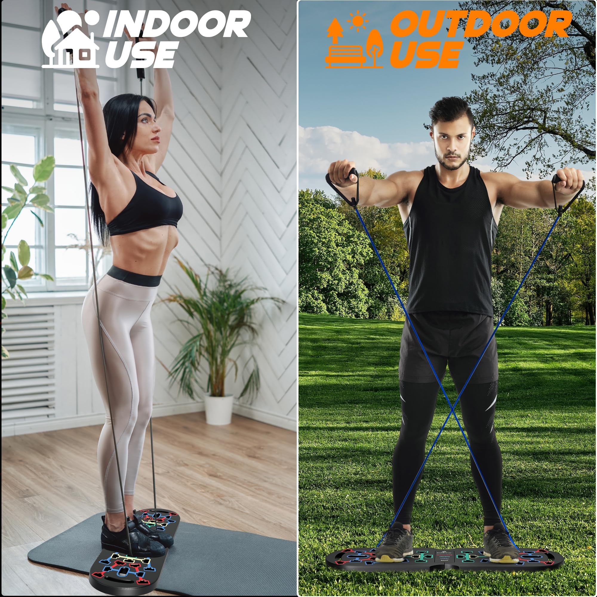 Push Up Board with Resistance Bands - Adjustable Pushup Exercise Equipment for Strength Training & Full-Body Workout - Foldable Portable Pushup Handles for Home Gym, Travel & Outdoor Fitness - Perfect for Beginners, Athletes & Home Workouts