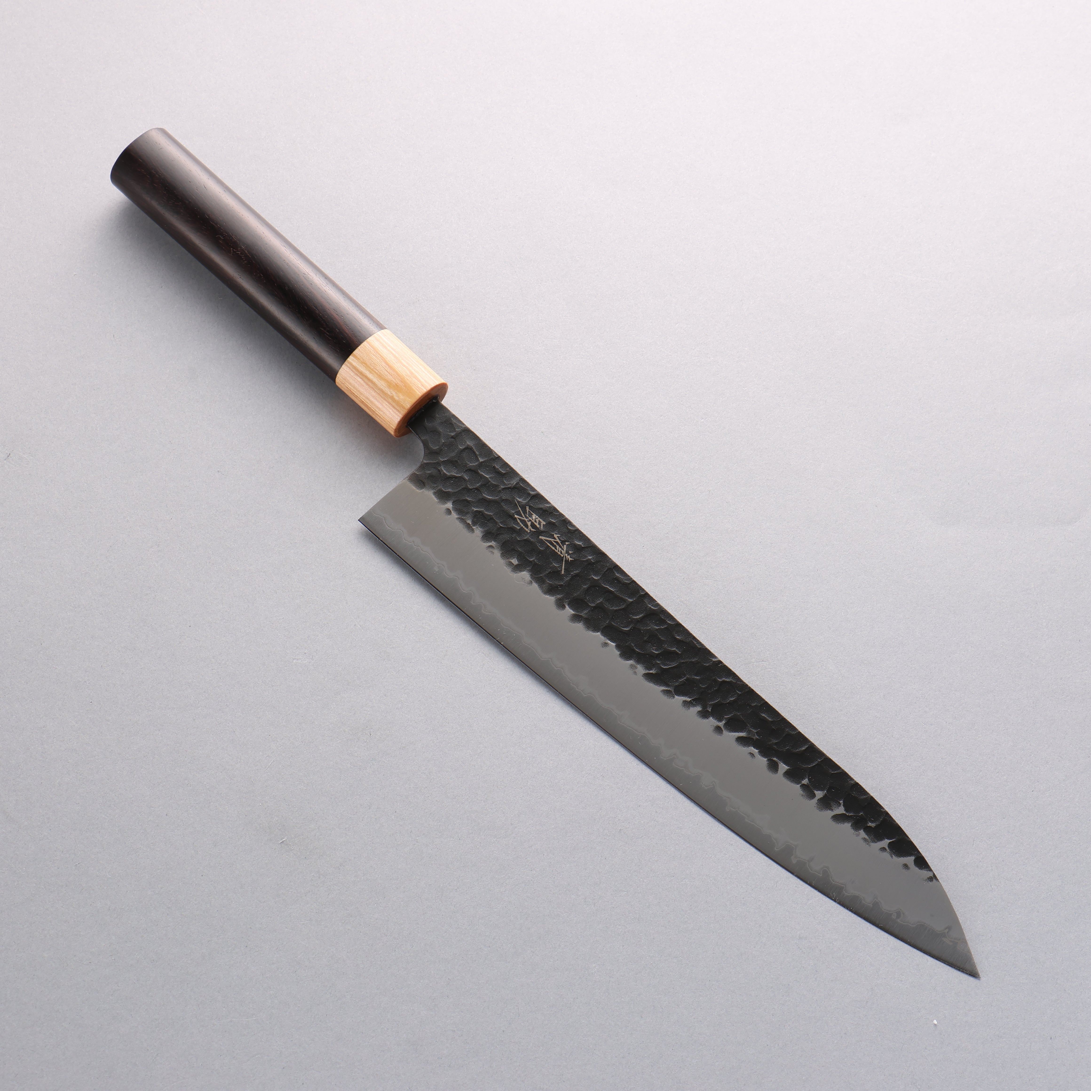 Premium Seisuke Shitan Blue Super Hammered Kurouchi Gyuto 240mm Japanese Chef Knife with Exotic Shitan Handle - Perfect for Sushi, Sashimi & Meat Cutting