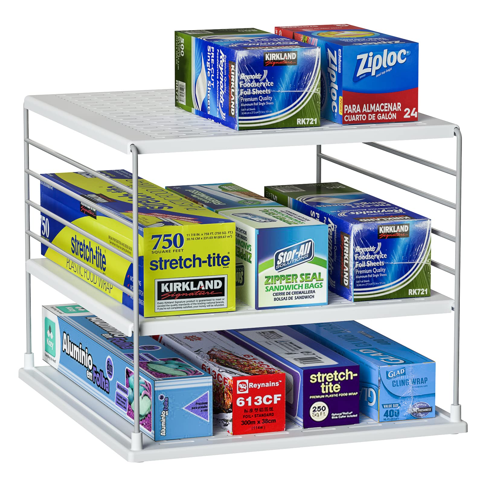 Upgraded Kitchen Cabinet Organizer with Divided Compartments - Plastic Bag, Wrap, Foil & Snack Storage Box for Pantry Organization - Under Sink Storage Solution for Clutter-Free Kitchen (Perfect for Small Spaces & Apartment Living)