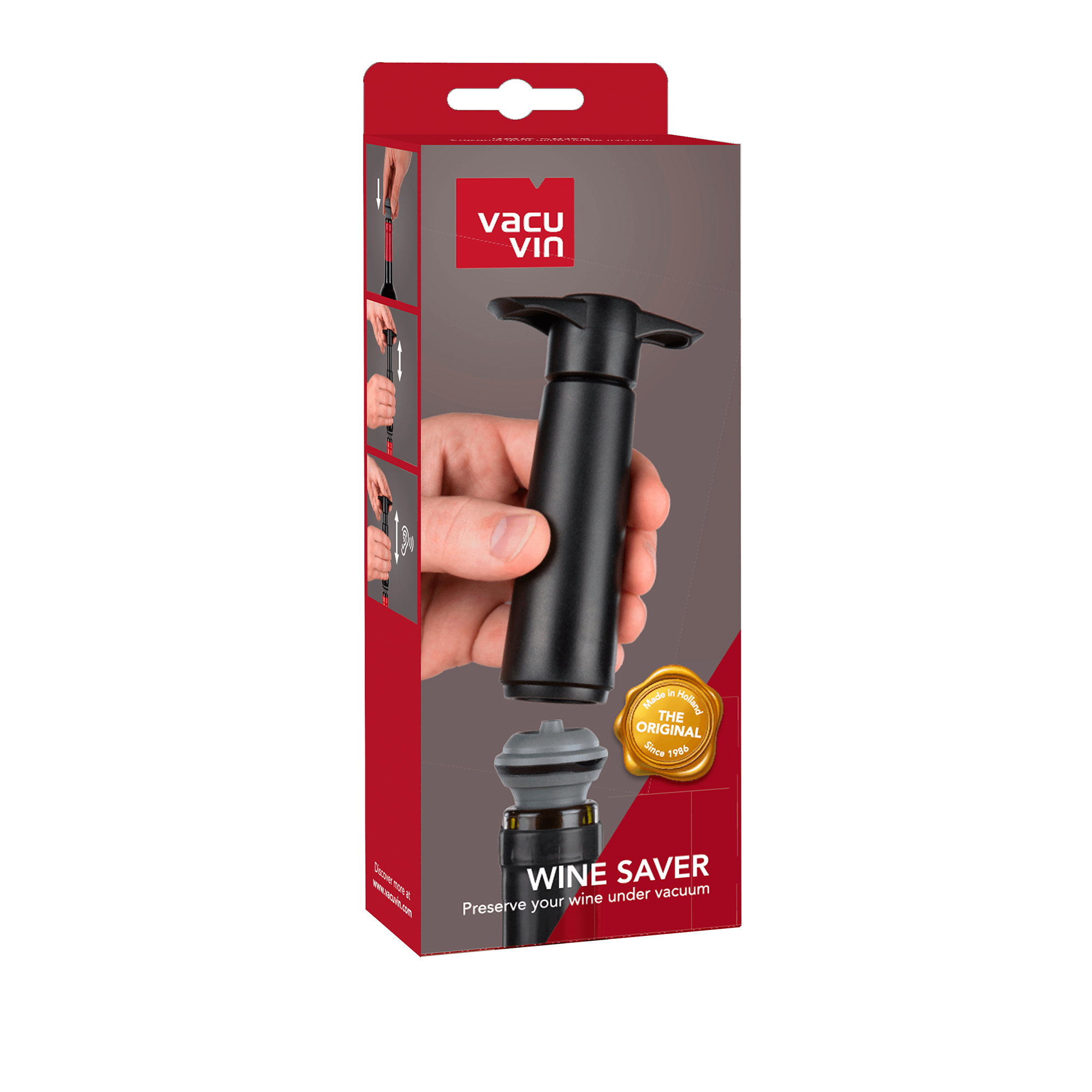 Vacu Vin Wine Saver Gift Set - Black (1 Vacuum Pump + 2 Stoppers) | Preserve Wine Freshness | Perfect for Home Bars, Parties & Wine Enthusiasts