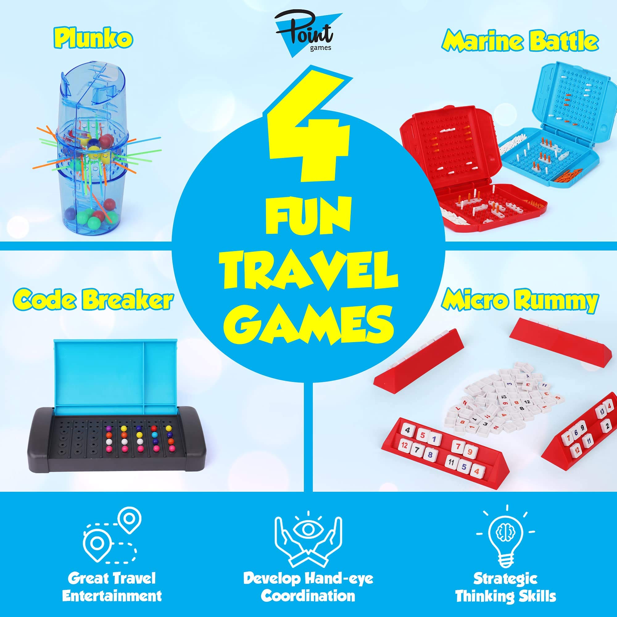 Travel Board Games Set - Fun Strategy Games for Kids & Adults - Improve Hand-Eye Coordination - Perfect for Family Trips & Parties