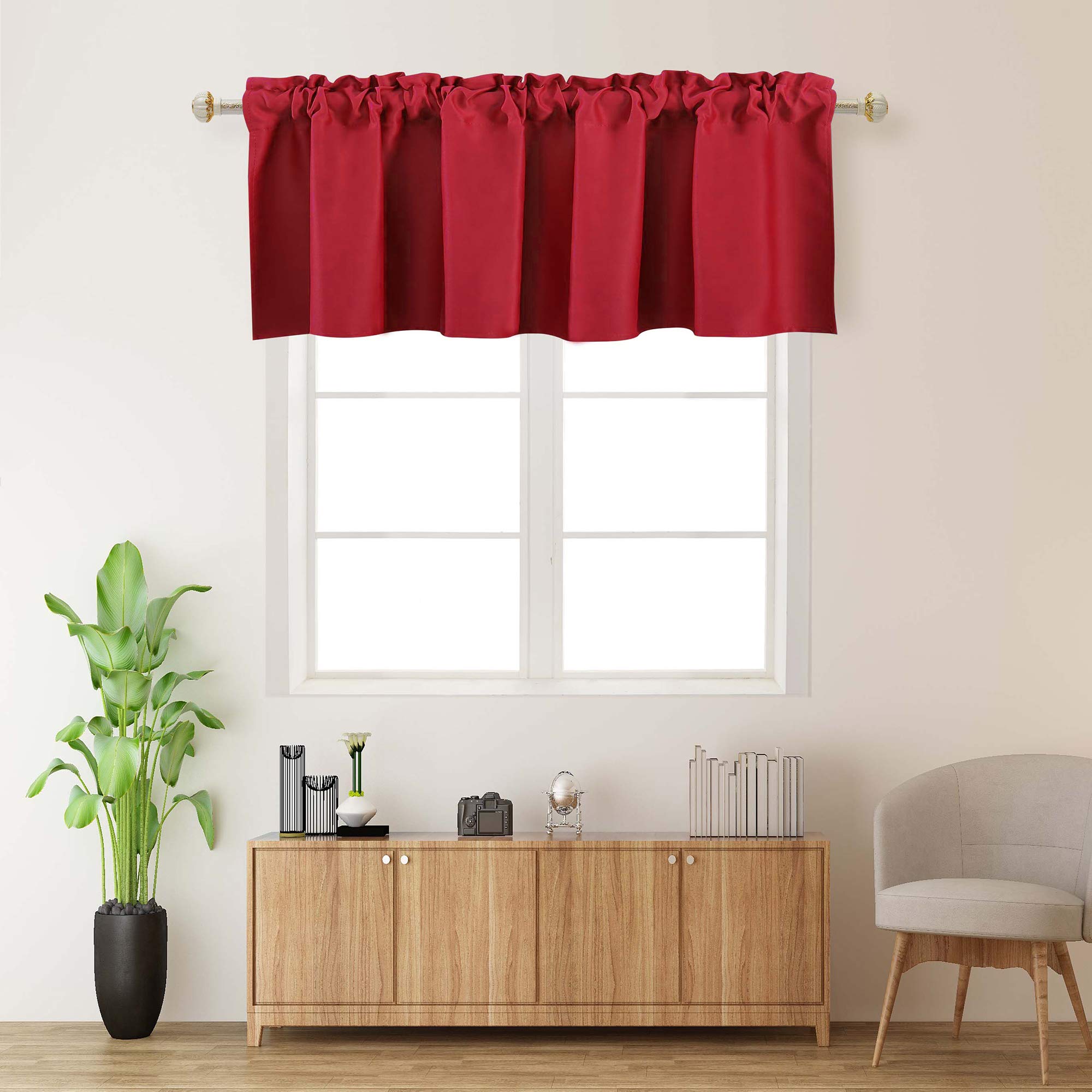 Thermal Insulated Blackout Window Valance - 52 x 18 Inch Red Christmas Curtain Valance with Rod Pocket Top for Bedroom, Kitchen, Living Room & Bathroom - Perfect for Small Windows, Energy Saving & Light Blocking