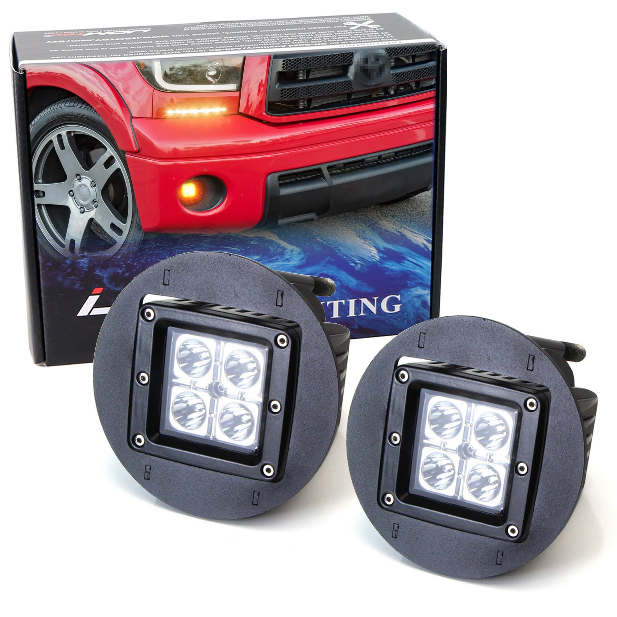 40W Amber LED Pod Fog Lights with Mounting Bezel Panels & Wiring Kit - Compatible with Toyota Tundra, Tacoma, Sequoia - Off-Road, Foggy Weather & Night Driving Safety Lights