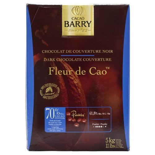 Premium Cacao Barry Dark Chocolate Pistoles - 70% Cocoa Fleur de Cao - 11 lb Bulk Pack for Baking, Desserts & Professional Chefs - High-Quality Gourmet Chocolate for Pastries, Truffles & Hot Cocoa