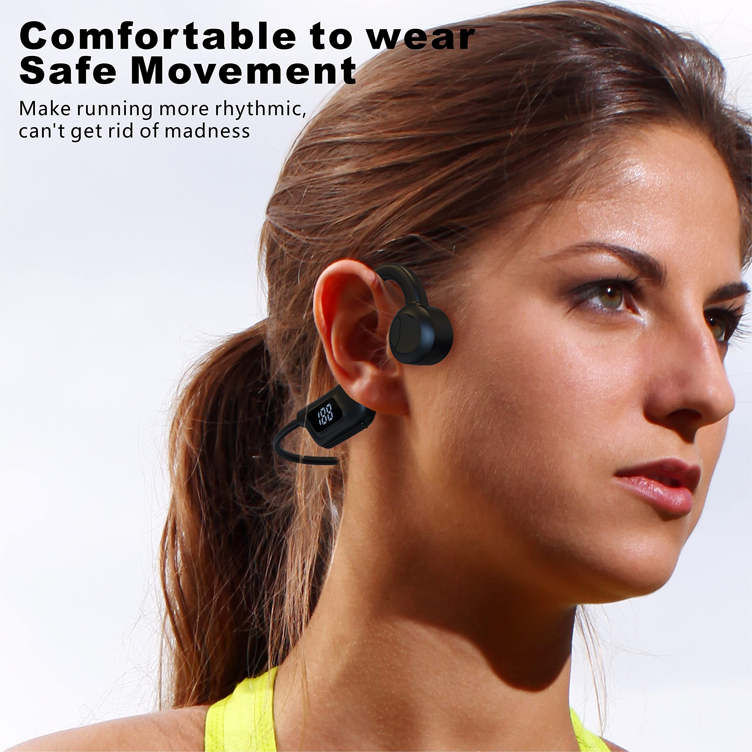 Wireless Bone Conduction Headphones with LED Digital Display - Sweatproof Bluetooth Earphones for Running, Cycling, Hiking & Driving - Perfect for Outdoor Sports & Workout Sessions