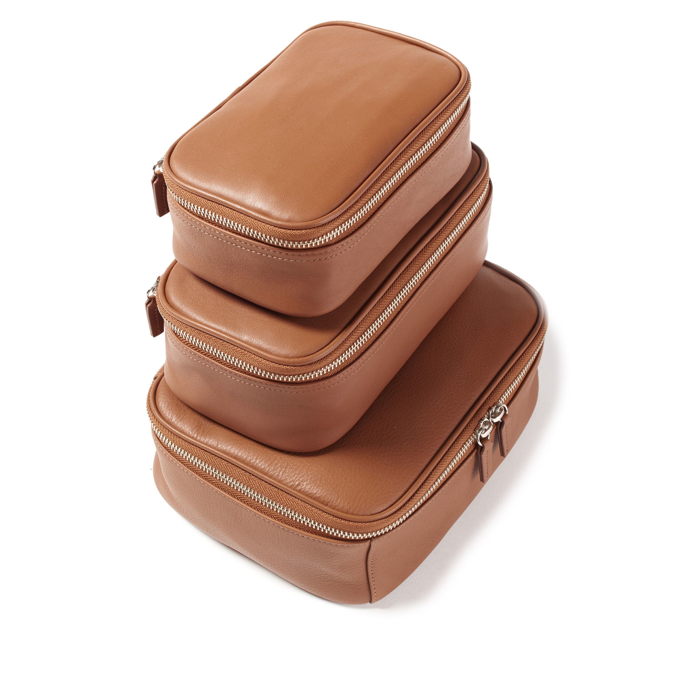 Premium Leather Nested Travel Organizer Trio Set - Cognac Brown | Perfect for Luggage, Suitcases & Carry-On Bags | Travel Accessories for Men & Women