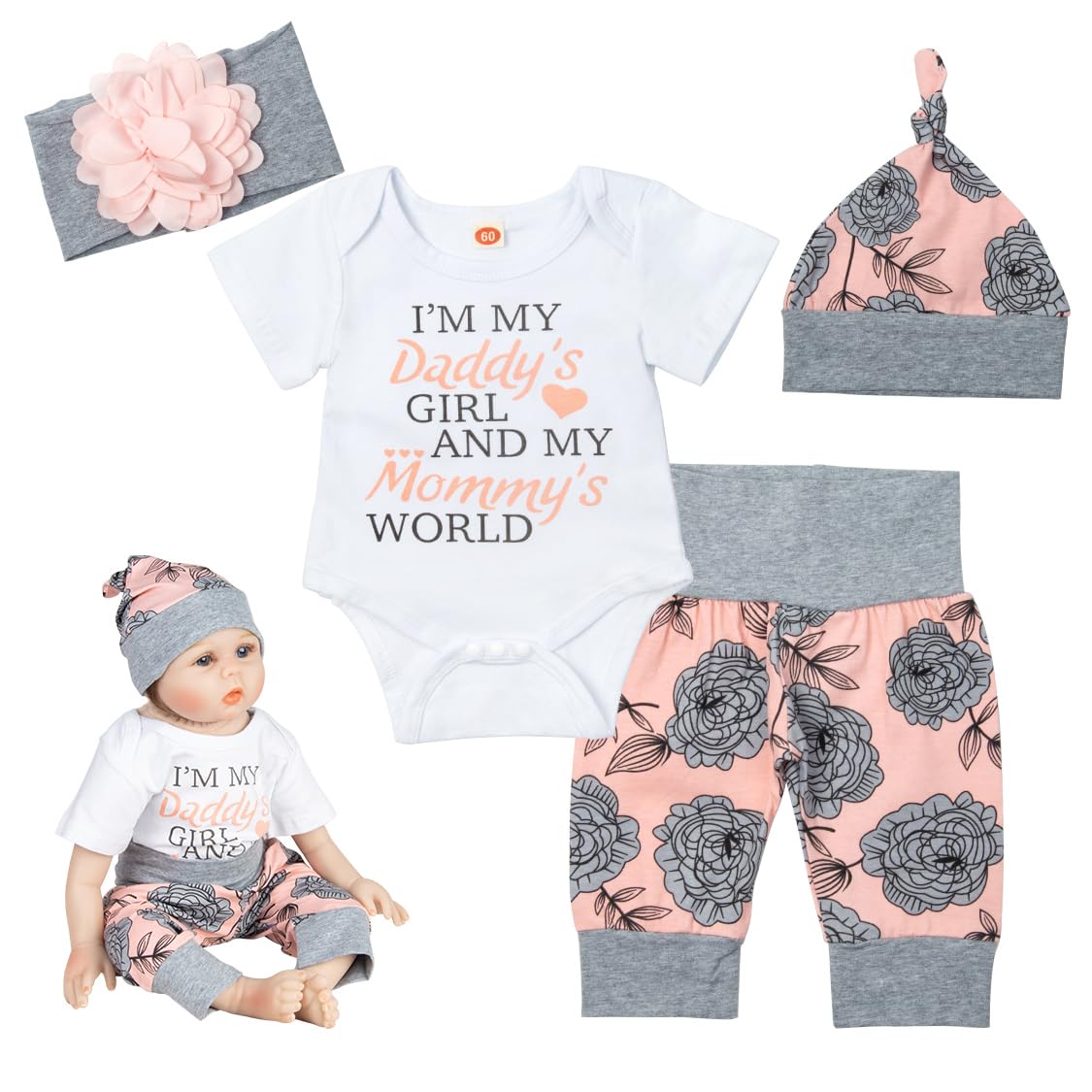 4Pcs Reborn Doll Clothes Outfit Set for 18-22 Inch Baby Dolls - Newborn Girl Doll Fashion Wear - Perfect for Dress Up, Photo Shoots & Collectible Doll Display