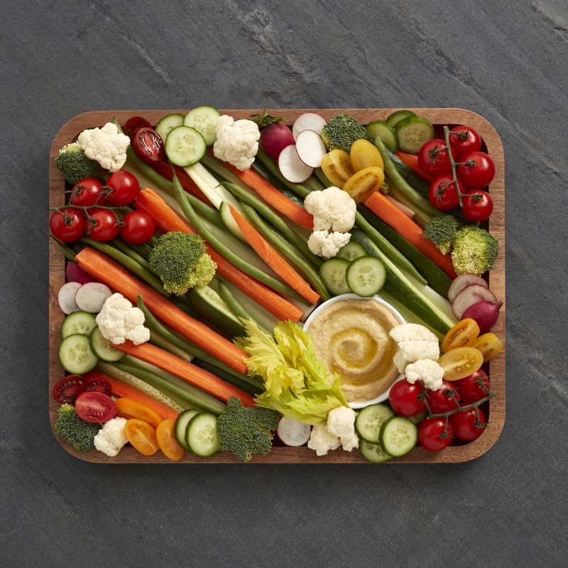 Farberware Acacia Wood Cutting Board with Built-in Compartments & Locking Lid - Charcuterie Board for Cheese, Charcuterie, Snacks - Perfect for Entertaining, Kitchen Prep & Serving