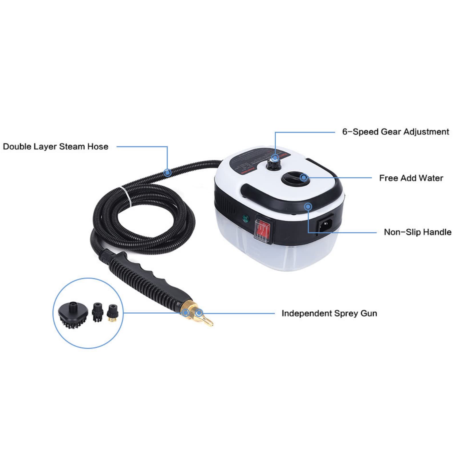 2500W Handheld Steam Cleaner for Home & Car - Fast Heating, 3 Brush Heads