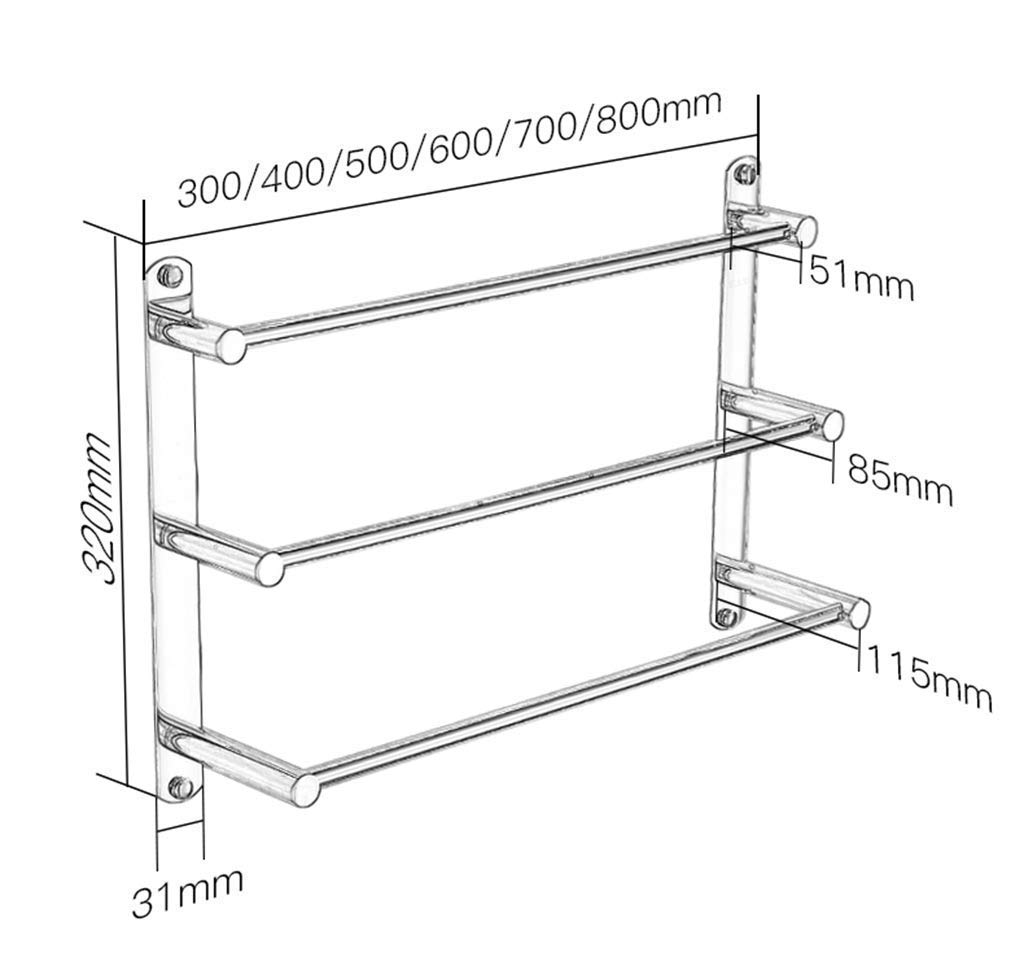 3-Tier Stainless Steel Towel Rack for Bathroom, Kitchen, Hotel & Office - 30cm/12in Wall Mounted Towel Holder - Space Saving Bathroom Organizer for Hand Towels, Washcloths & Robes