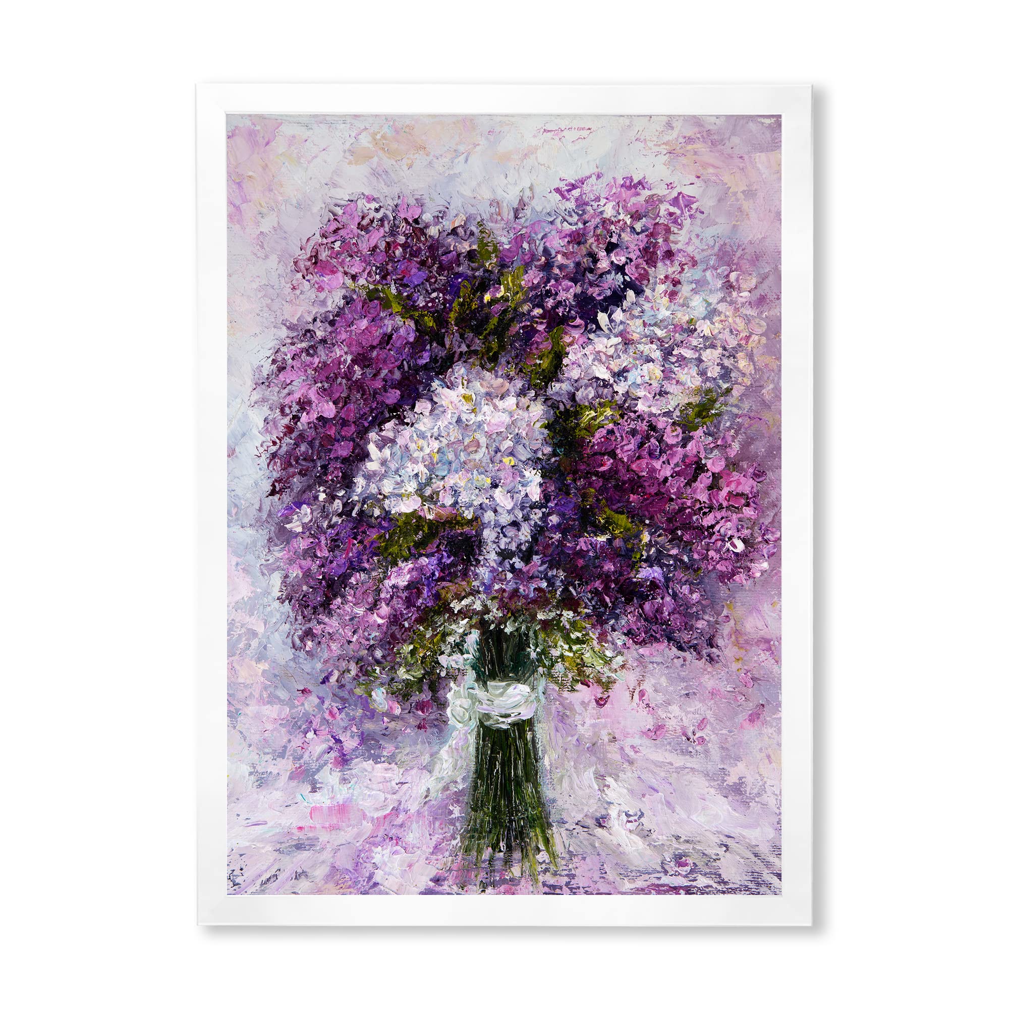 DesignQ Purple Hyacinth Bouquet Traditional Framed Wall Art - Floral Home Decor for Living Room, Bedroom & Office - Perfect Gift for Housewarming & Wedding