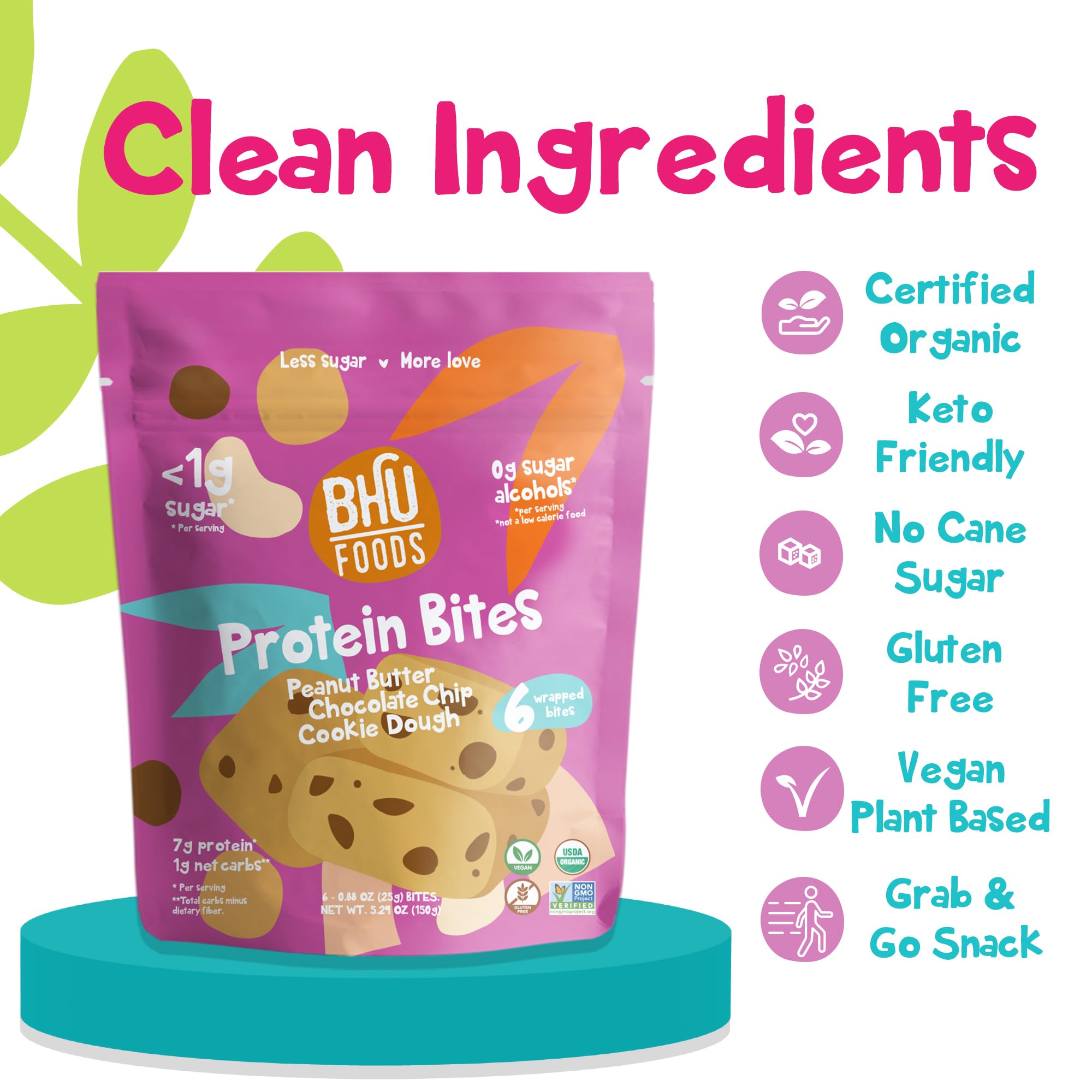 Organic Keto Bites - Peanut Butter Chocolate Chip Cookie Dough | Gluten Free, Vegan, Low Carb & Sugar Snacks for Adults & Kids | Individually Wrapped (2 Pack) | Perfect for On-the-Go, School Lunches & Keto Diet