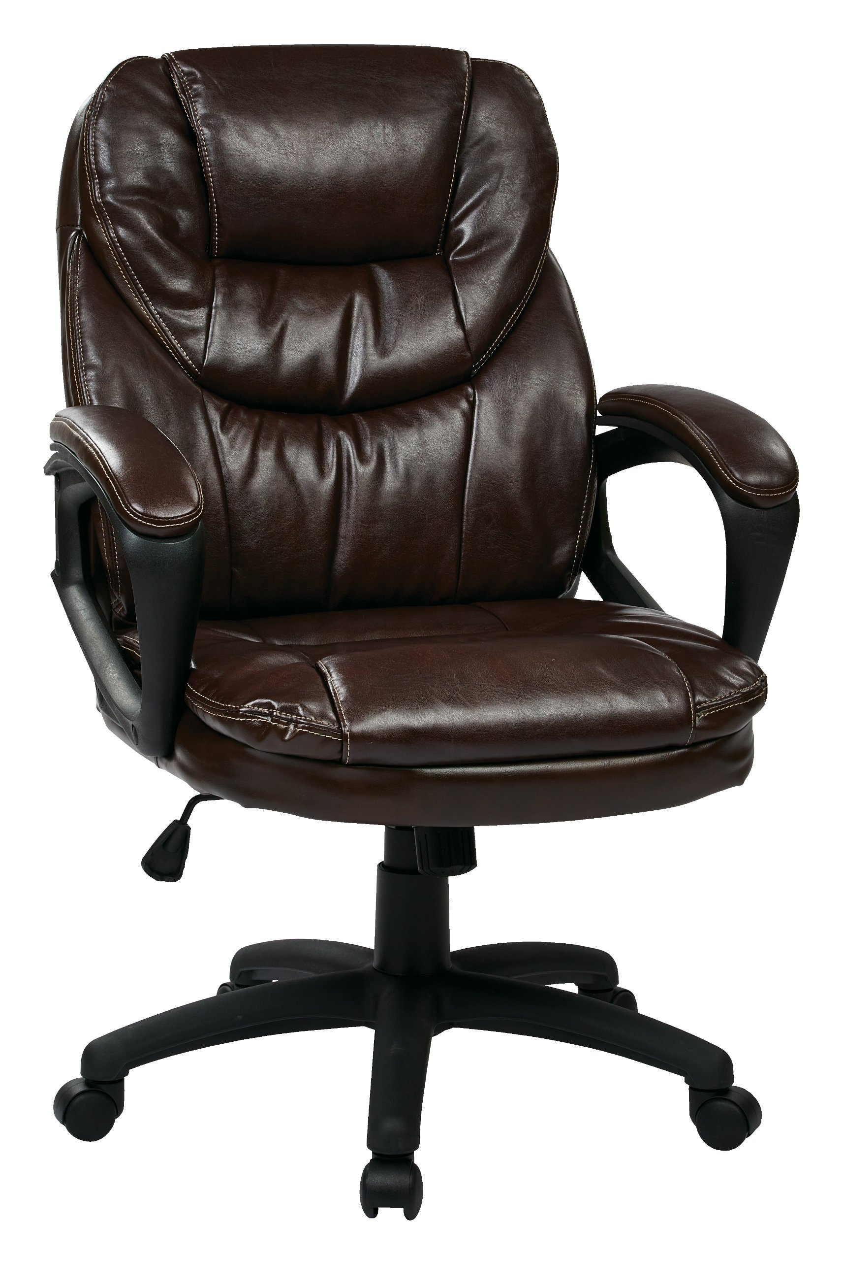 Office Star FL Series Faux Leather Adjustable Office Chair with Lumbar Support & Padded Arms - Chocolate - Ergonomic Manager Chair for Home Office, Gaming & Workspace Comfort