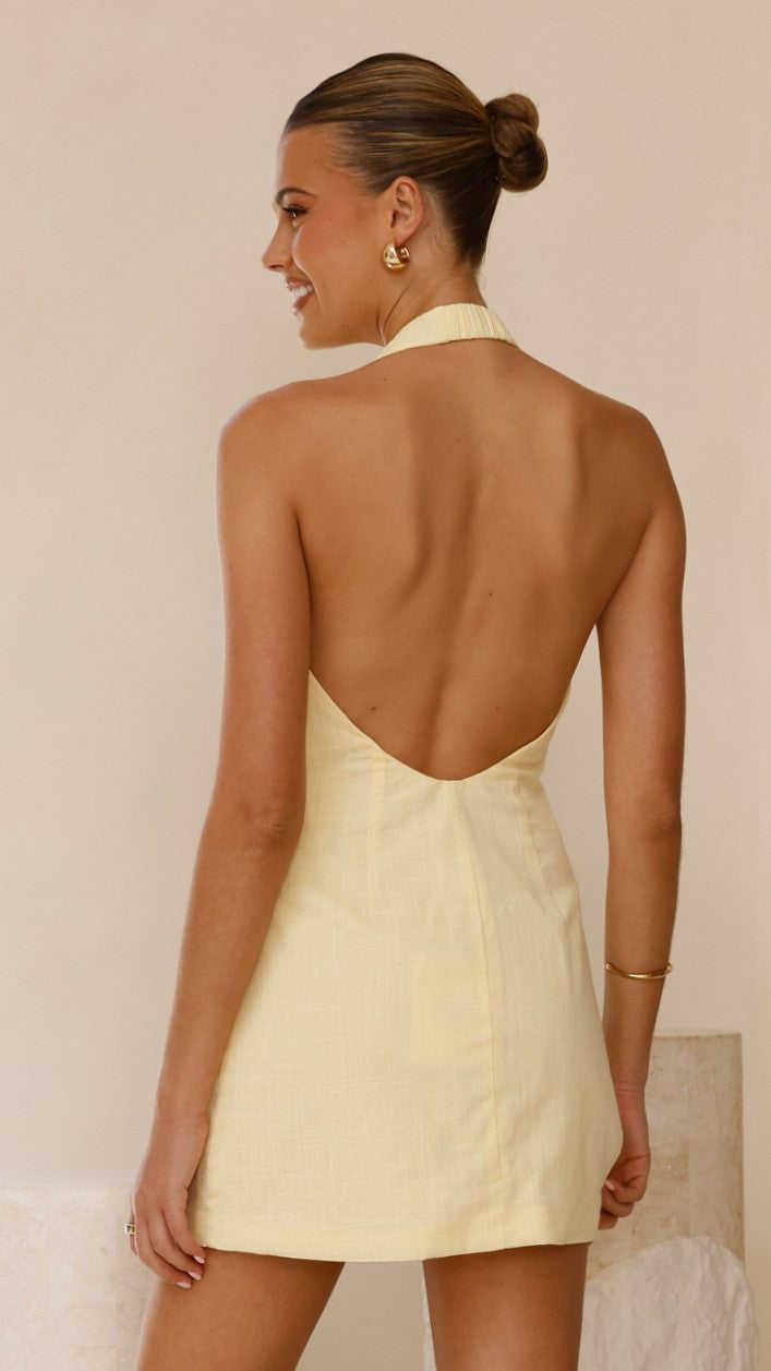Halzie Mini Dress in Lemon - Stylish Summer Sleeveless Bodycon Dress for Women | Perfect for Beach Vacations, Date Nights & Party Outfits